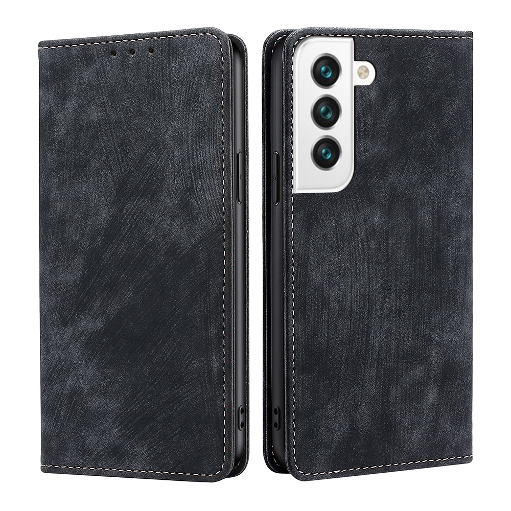 For Samsung Galaxy S22 5G RFID Anti-theft Brush Magnetic Leather Phone Case(Black) For Samsung Galaxy S22 5G RFID Anti-theft Brush Magnetic Leather Phone Case(Black)