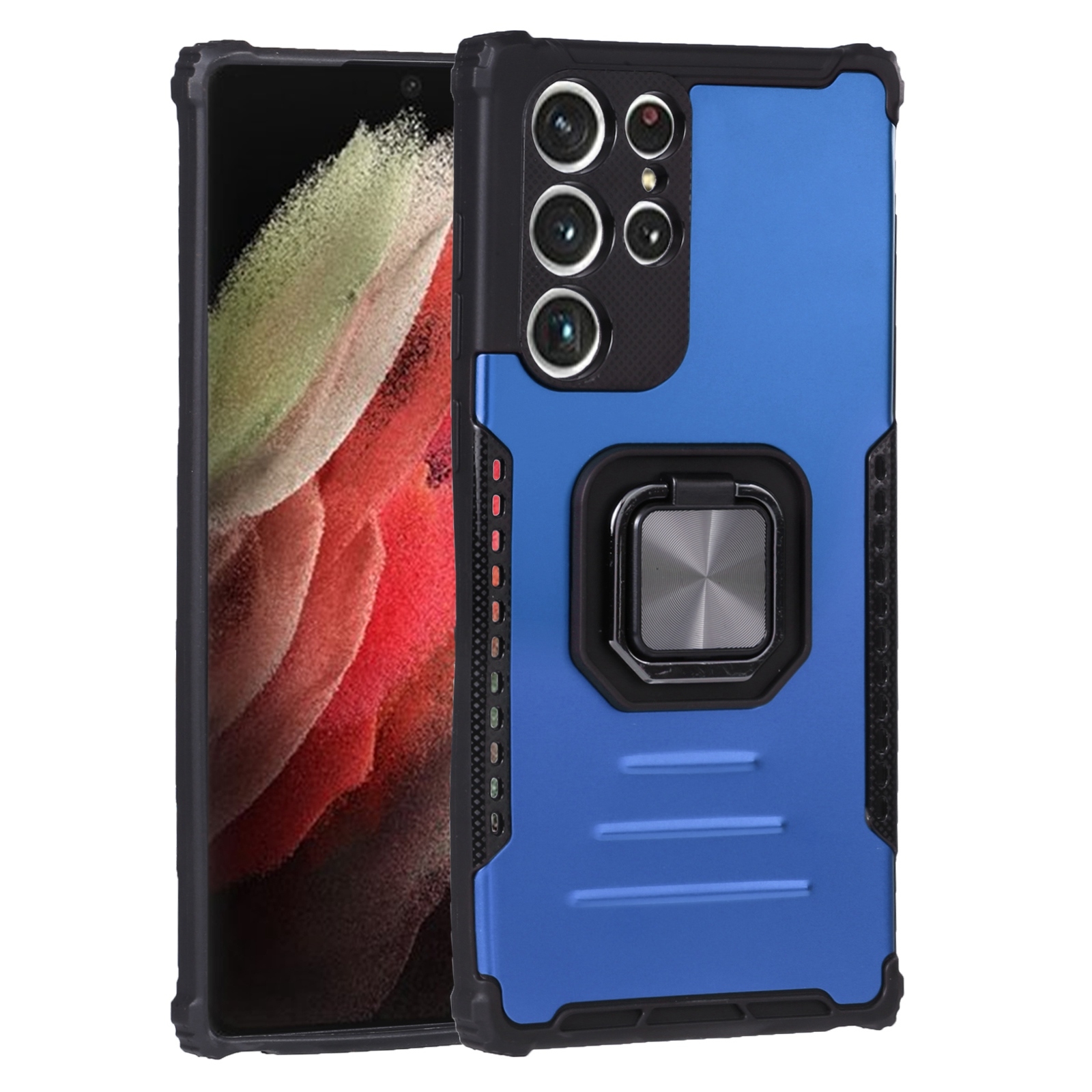 For Samsung Galaxy S22 Ultra 5G Aluminum and TPU Phone Case with Ring Holder(Blue) For Samsung Galaxy S22 Ultra 5G Aluminum and TPU Phone Case with Ring Holder(Blue)