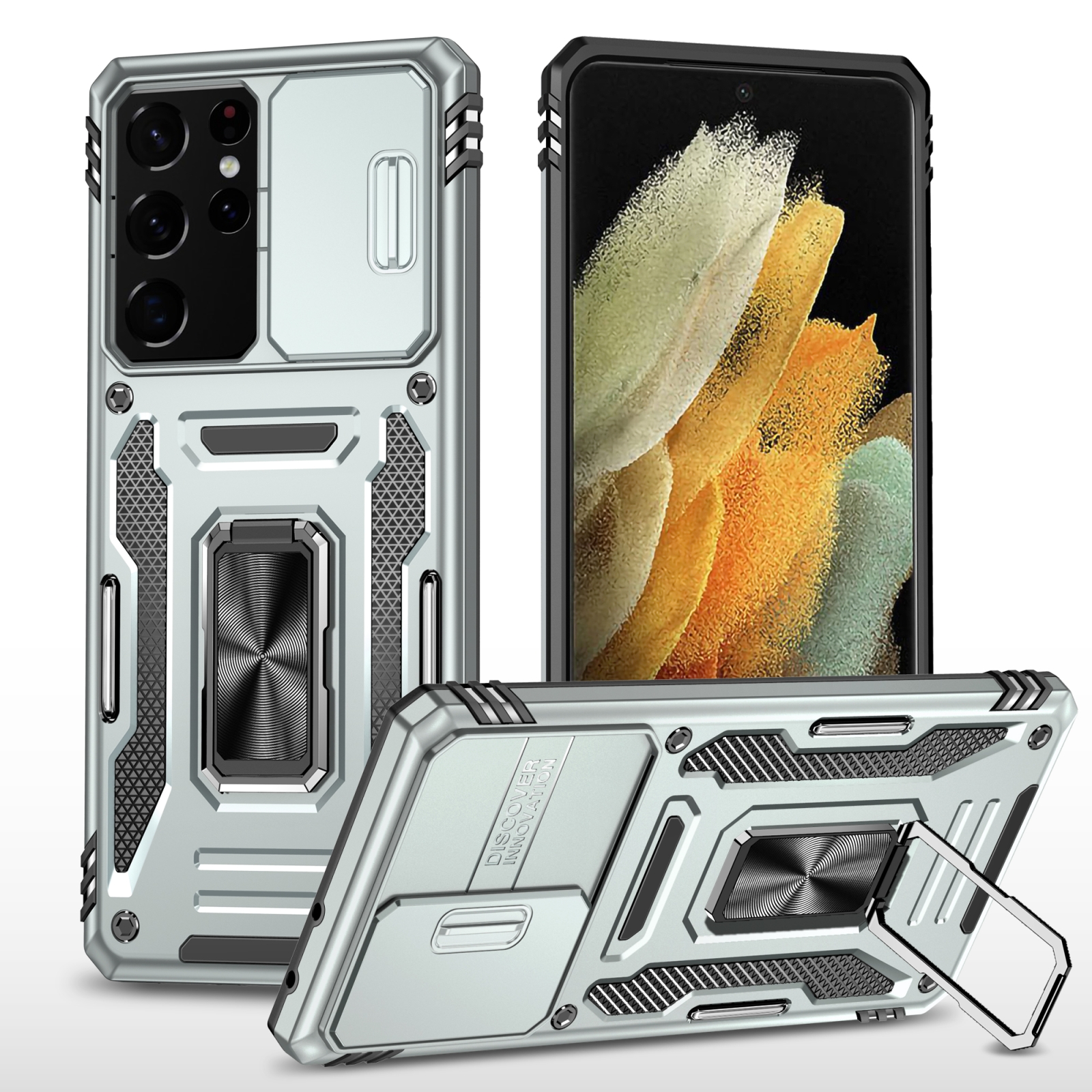 For Samsung Galaxy S21 Ultra 5G Armor PC + TPU Camera Shield Phone Case(Grey) For Samsung Galaxy S21 Ultra 5G Armor PC + TPU Camera Shield Phone Case(Grey)