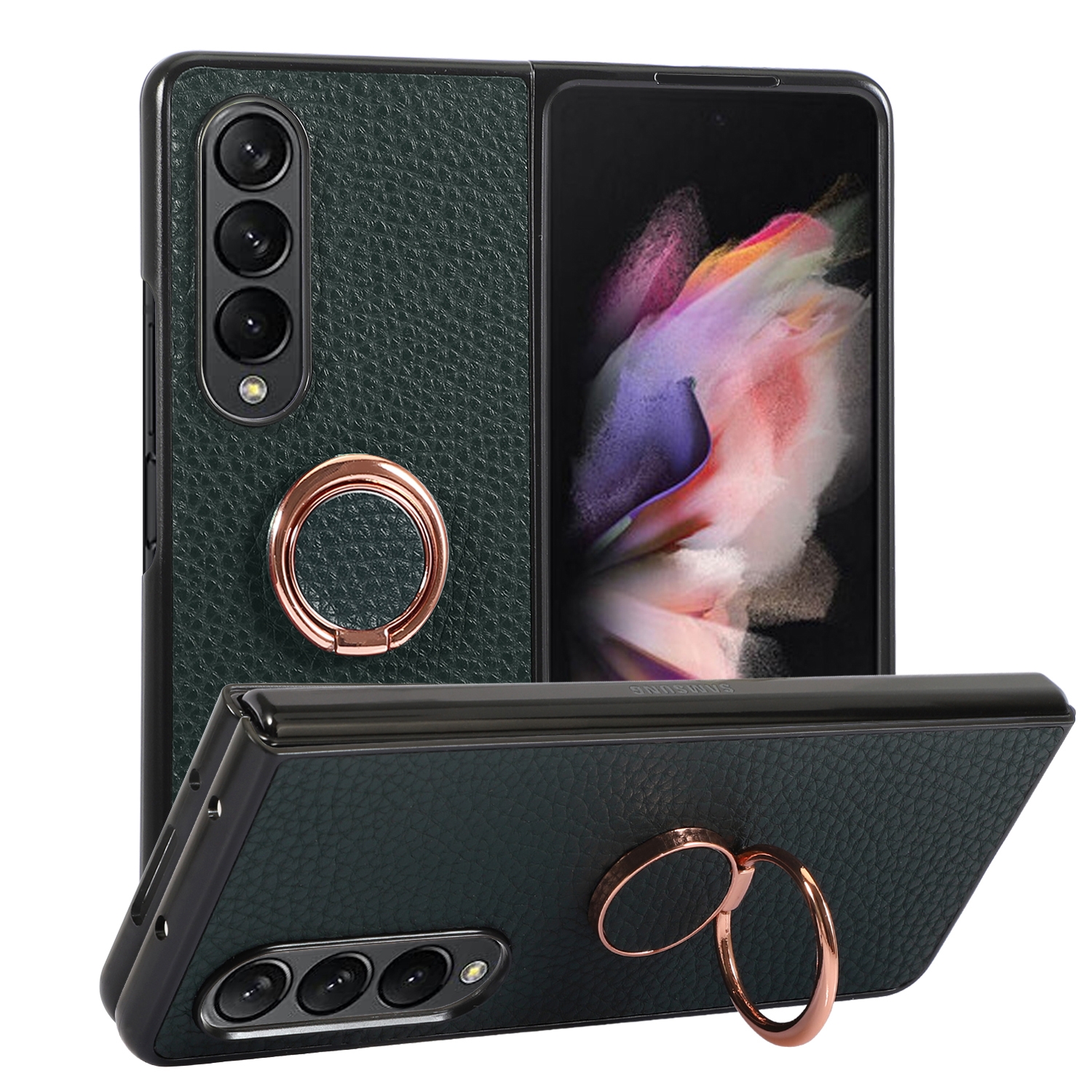 For Samsung Galaxy Z Fold4 Litchi Texture Magnetic Phone Case with Ring Holder(Green) For Samsung Galaxy Z Fold4 Litchi Texture Magnetic Phone Case with Ring Holder(Green)