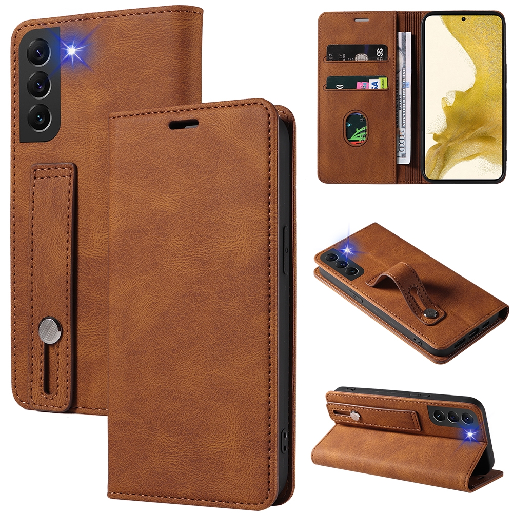 For Samsung Galaxy S22+ 5G Wristband Magnetic Leather Phone Case(Brown) For Samsung Galaxy S22+ 5G Wristband Magnetic Leather Phone Case(Brown)