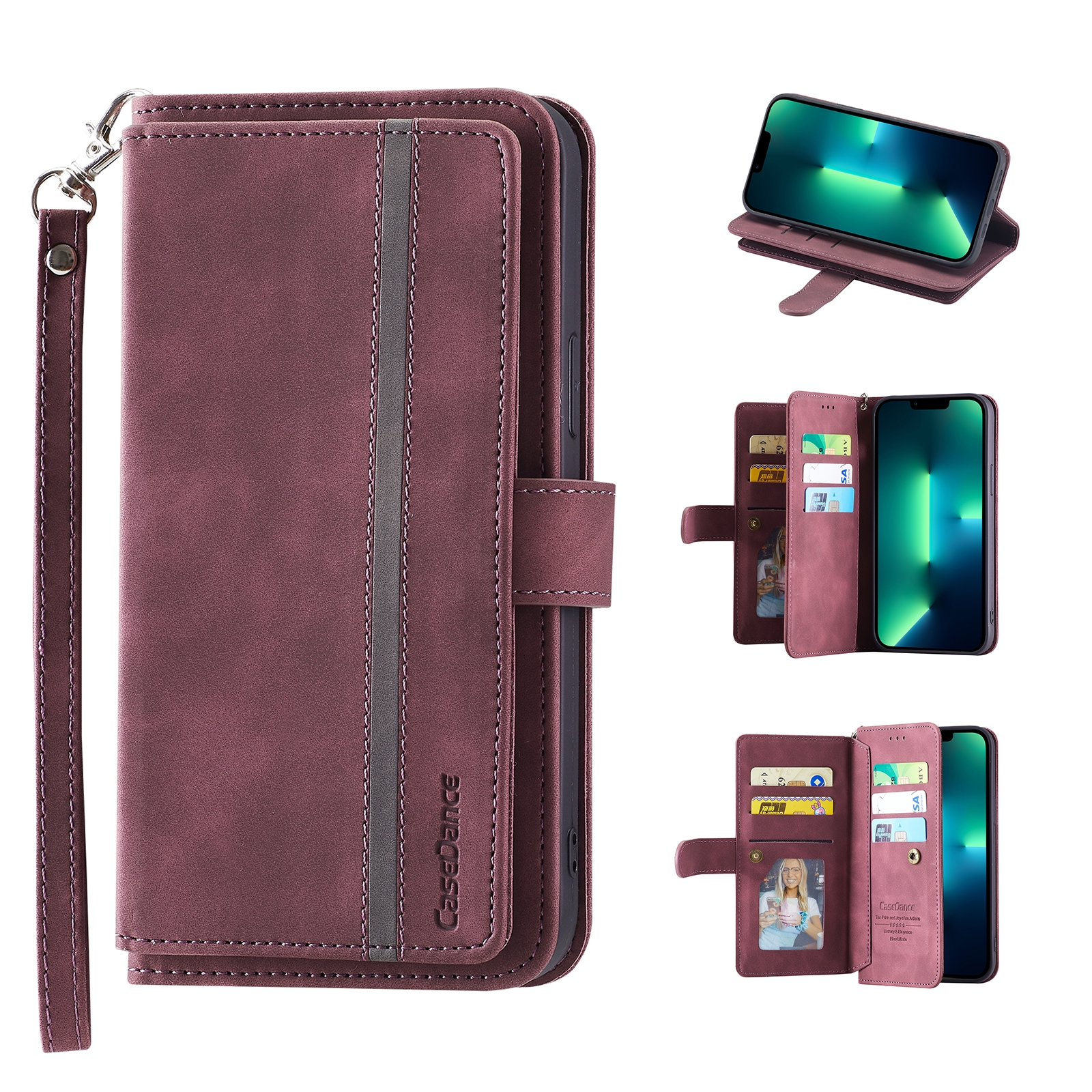 For iPhone 12 / 12 Pro 9 Card Slots Splicing Magnetic Leather Flip Case(Wine Red) For iPhone 12 / 12 Pro 9 Card Slots Splicing Magnetic Leather Flip Case(Wine Red)