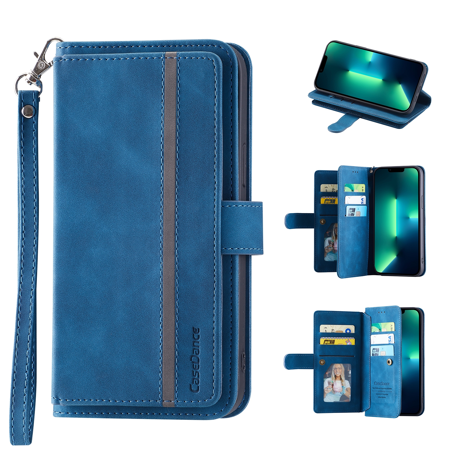 For iPhone 11 9 Card Slots Splicing Magnetic Leather Flip Case (Blue) For iPhone 11 9 Card Slots Splicing Magnetic Leather Flip Case (Blue)