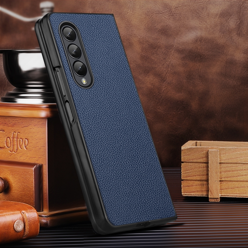For Samsung Galaxy Z Fold4 Litchi Texture Genuine Leather Phone Case(Blue) For Samsung Galaxy Z Fold4 Litchi Texture Genuine Leather Phone Case(Blue)