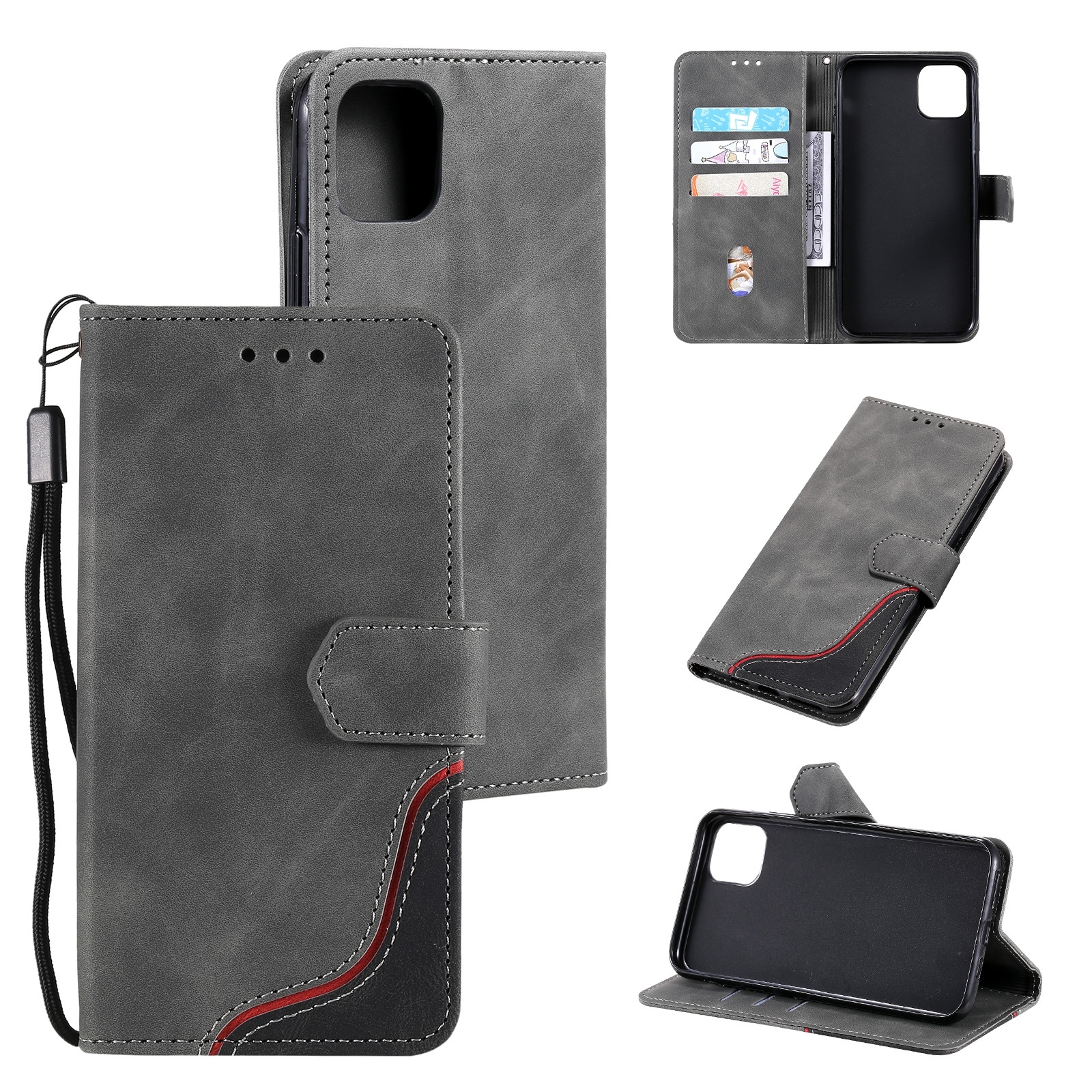 For iPhone 14 Pro Three-color Stitching Leather Case(Grey) For iPhone 14 Pro Three-color Stitching Leather Case(Grey)