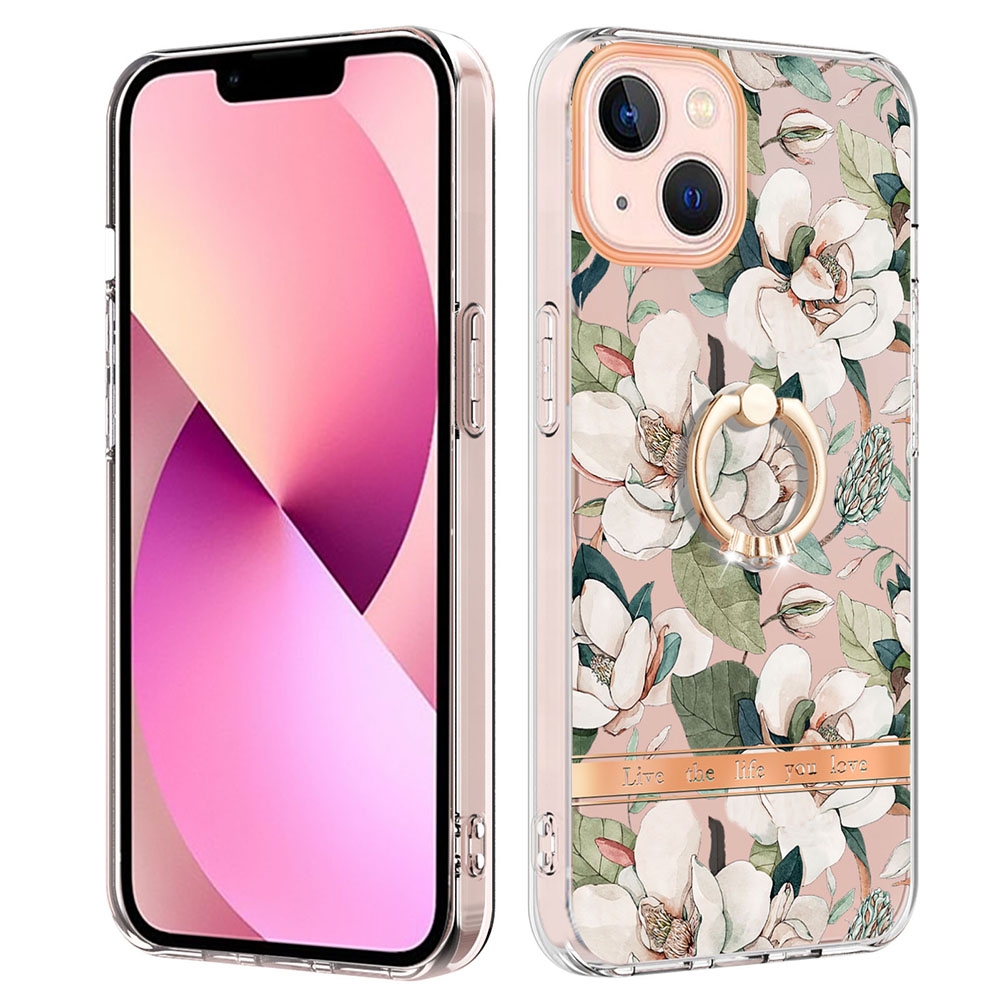 For iPhone 14 Plus Ring IMD Flowers TPU Phone Case (Green Gardenia) For iPhone 14 Plus Ring IMD Flowers TPU Phone Case (Green Gardenia)
