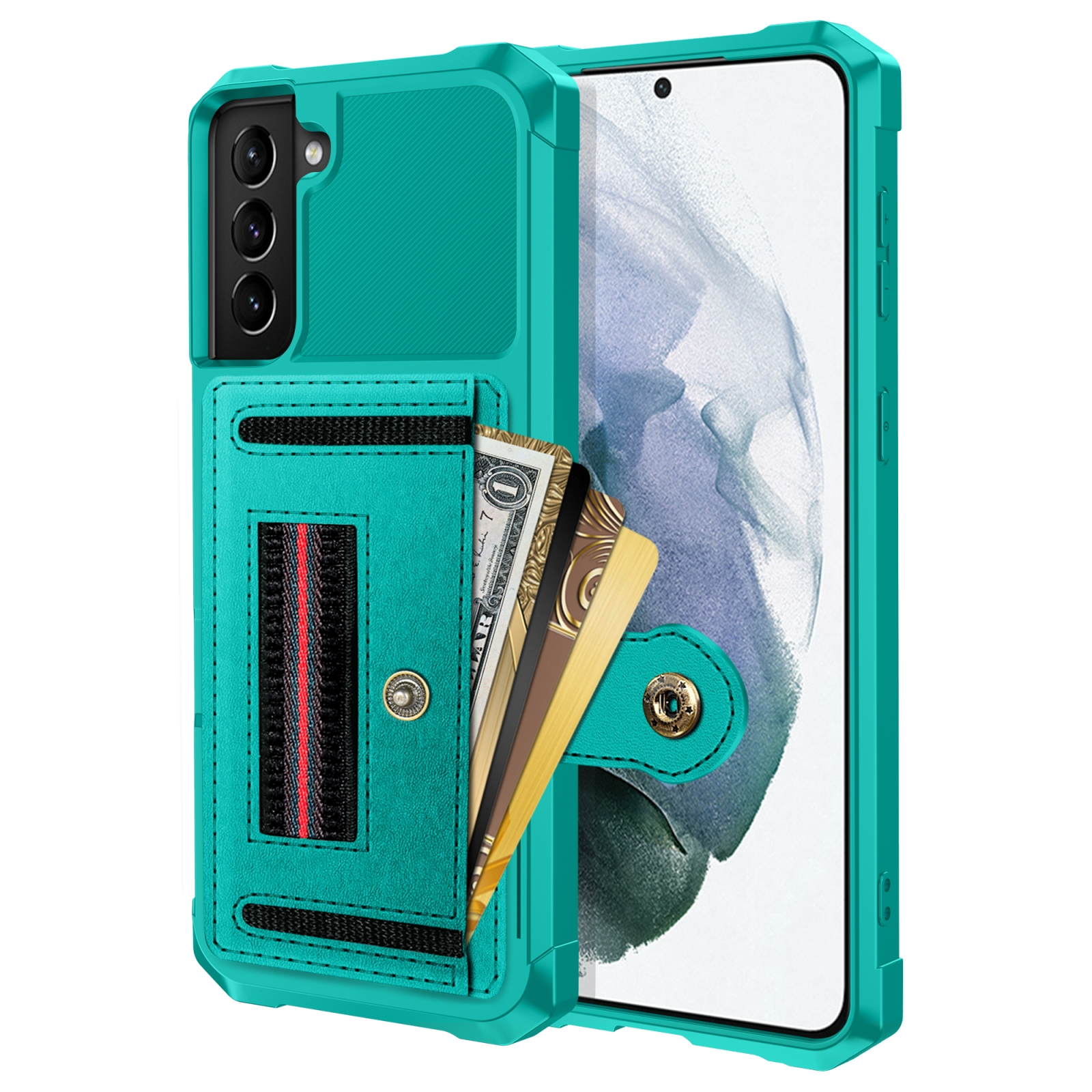 For Samsung Galaxy S22 5G ZM06 Card Bag TPU + Leather Phone Case(Cyan) For Samsung Galaxy S22 5G ZM06 Card Bag TPU + Leather Phone Case(Cyan)