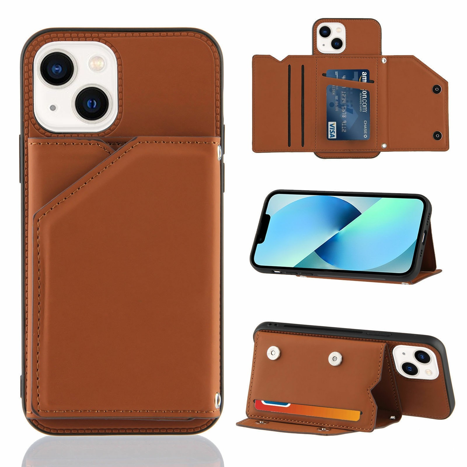 For iPhone 14 Skin Feel PU + TPU + PC Back Cover Shockproof Case /13(Brown) For iPhone 14 Skin Feel PU + TPU + PC Back Cover Shockproof Case /13(Brown)