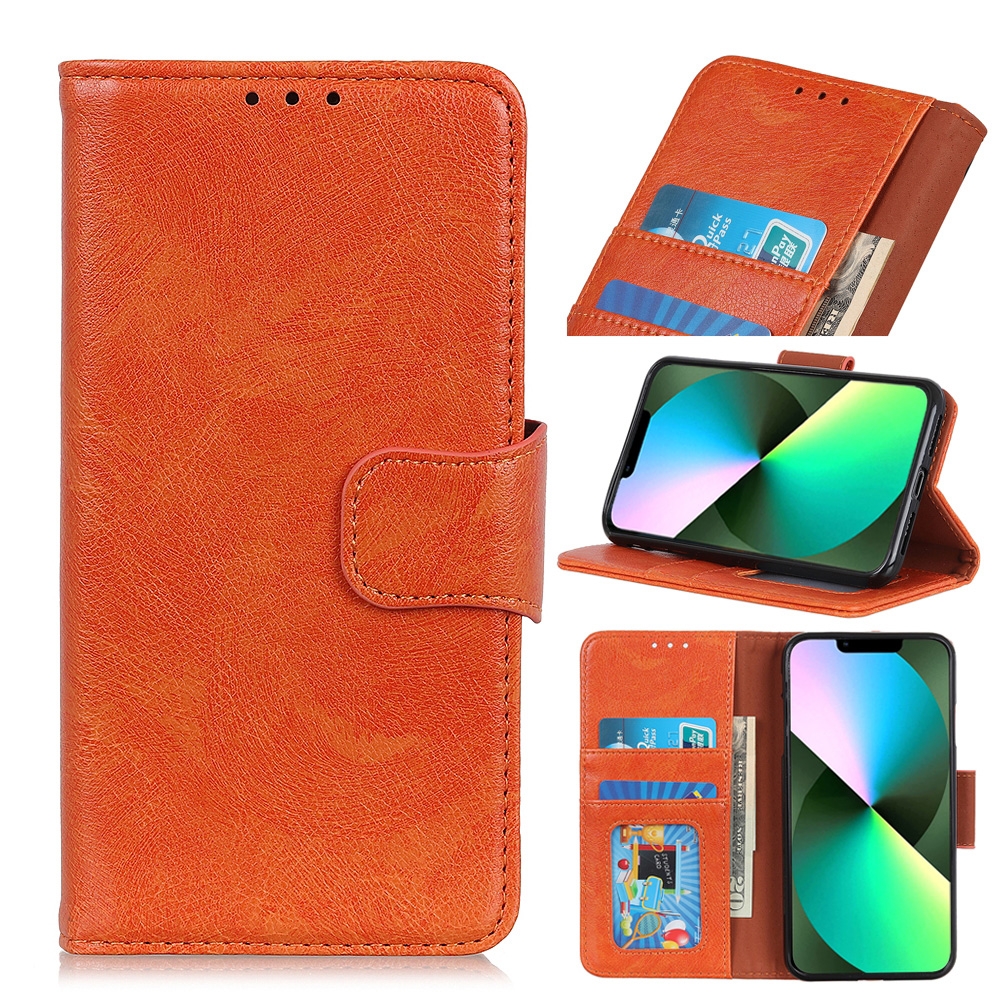 For iPhone 14 Nappa Texture Leather Case (Orange) For iPhone 14 Nappa Texture Leather Case (Orange)