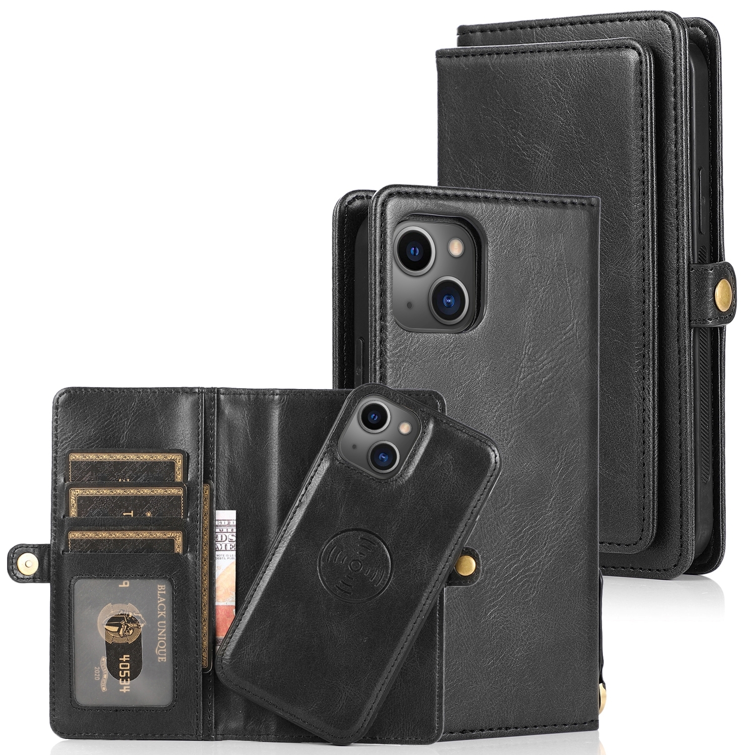 For iPhone 14 Plus Strong Magnetic Detachable Leather Case (Black)