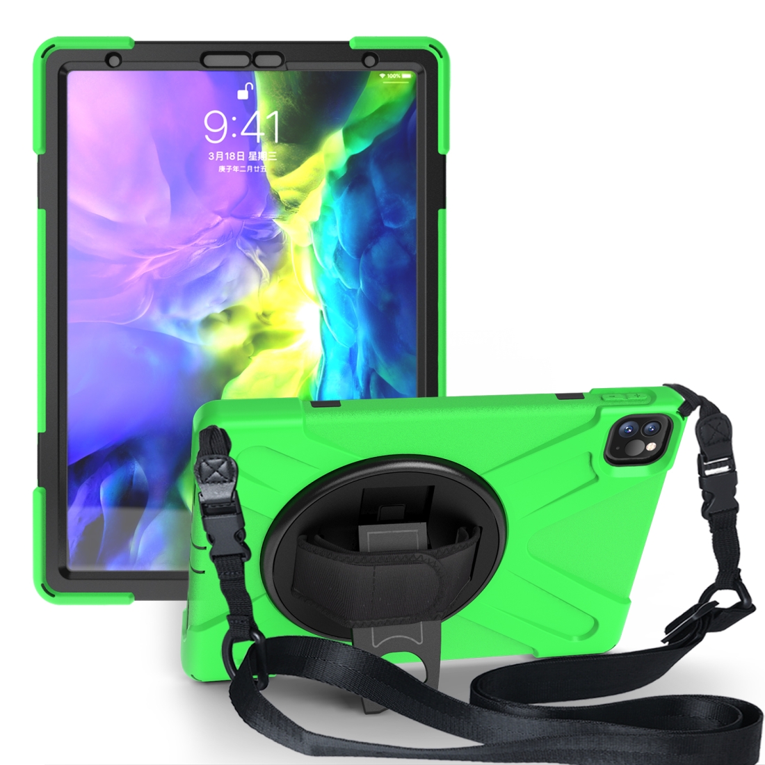 For iPad Pro 11 (2020) 360 Degree Rotation Silicone Protective Cover with Holder & Hand Strap & Long Strap(Green) For iPad Pro 11 (2020) 360 Degree Rotation Silicone Protective Cover with Holder & Hand Strap & Long Strap(Green)