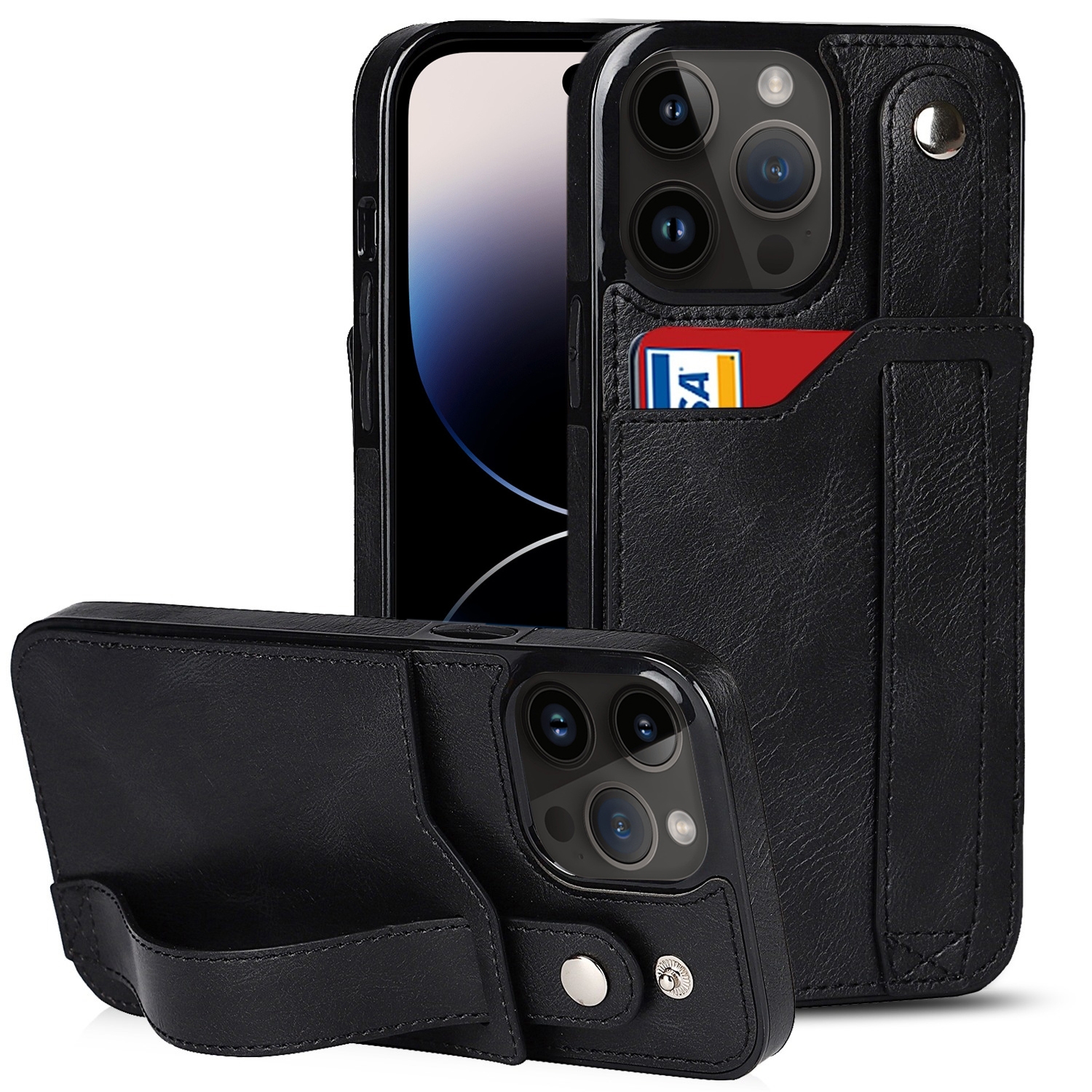 For iPhone 14 Pro Max Wrist Strap Holder Phone Case (Black) For iPhone 14 Pro Max Wrist Strap Holder Phone Case (Black)