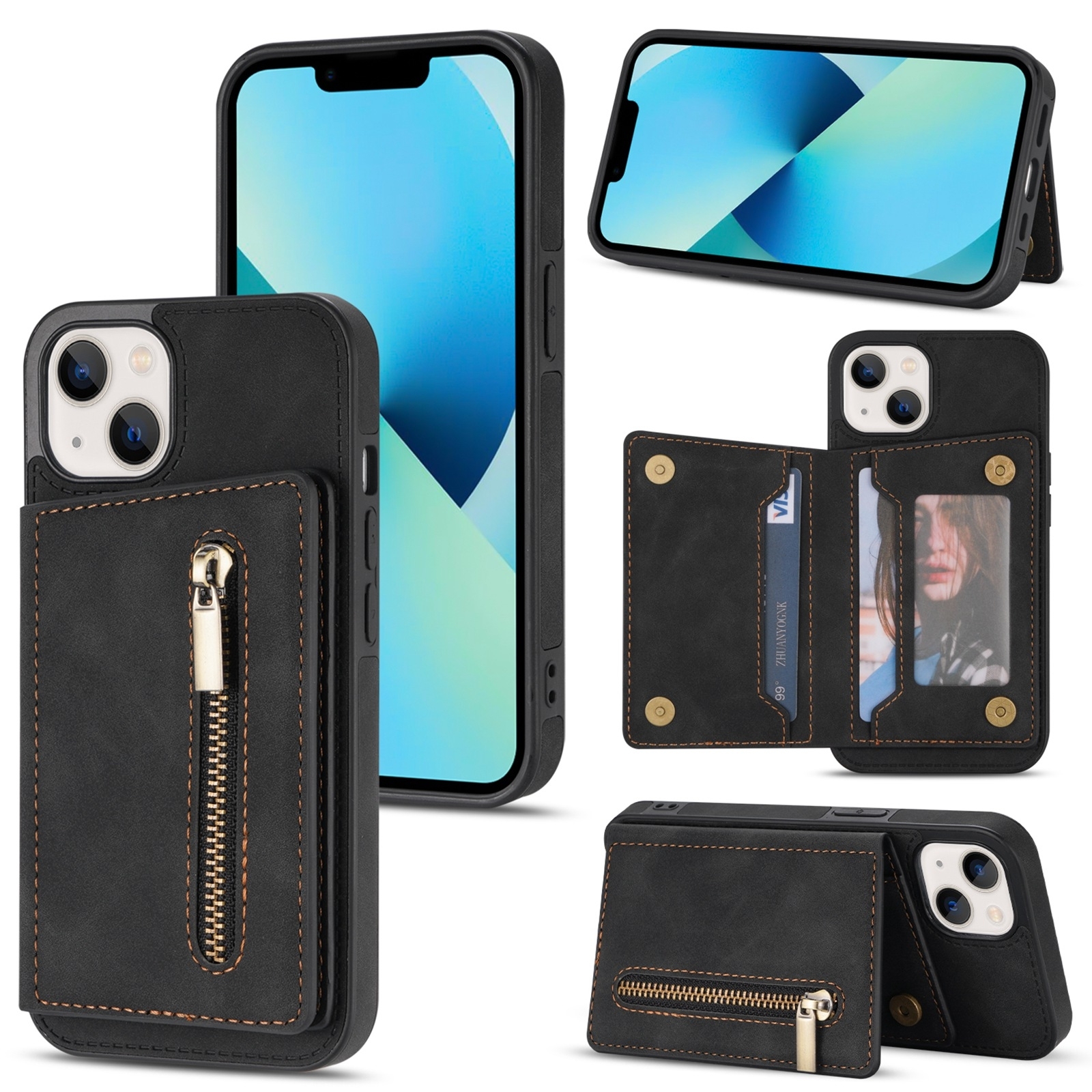 For iPhone 14 Zipper Card Holder Phone Case (Black) For iPhone 14 Zipper Card Holder Phone Case (Black)