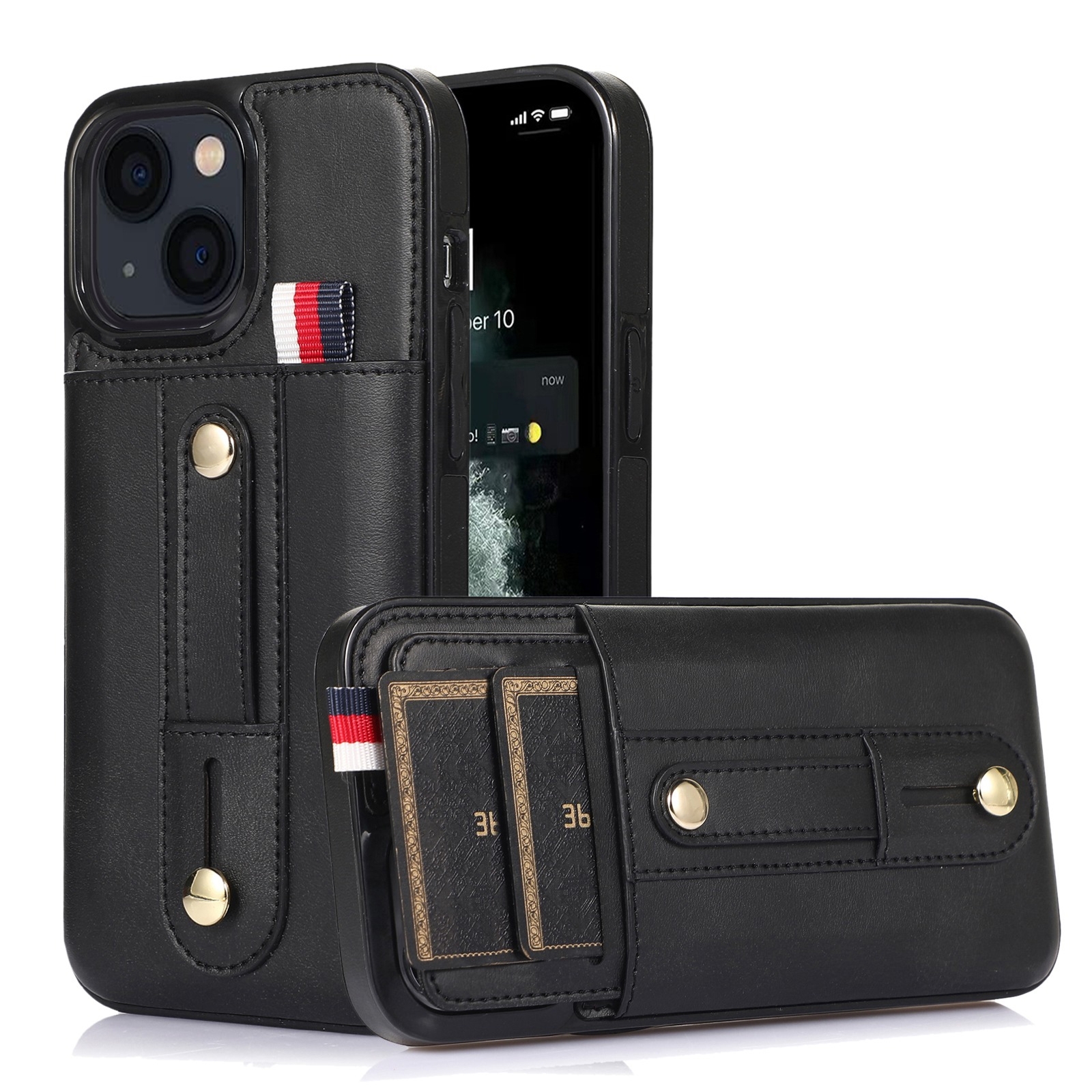 For iPhone 14 Plus Wristband Kickstand Wallet Leather Phone Case (Black) For iPhone 14 Plus Wristband Kickstand Wallet Leather Phone Case (Black)