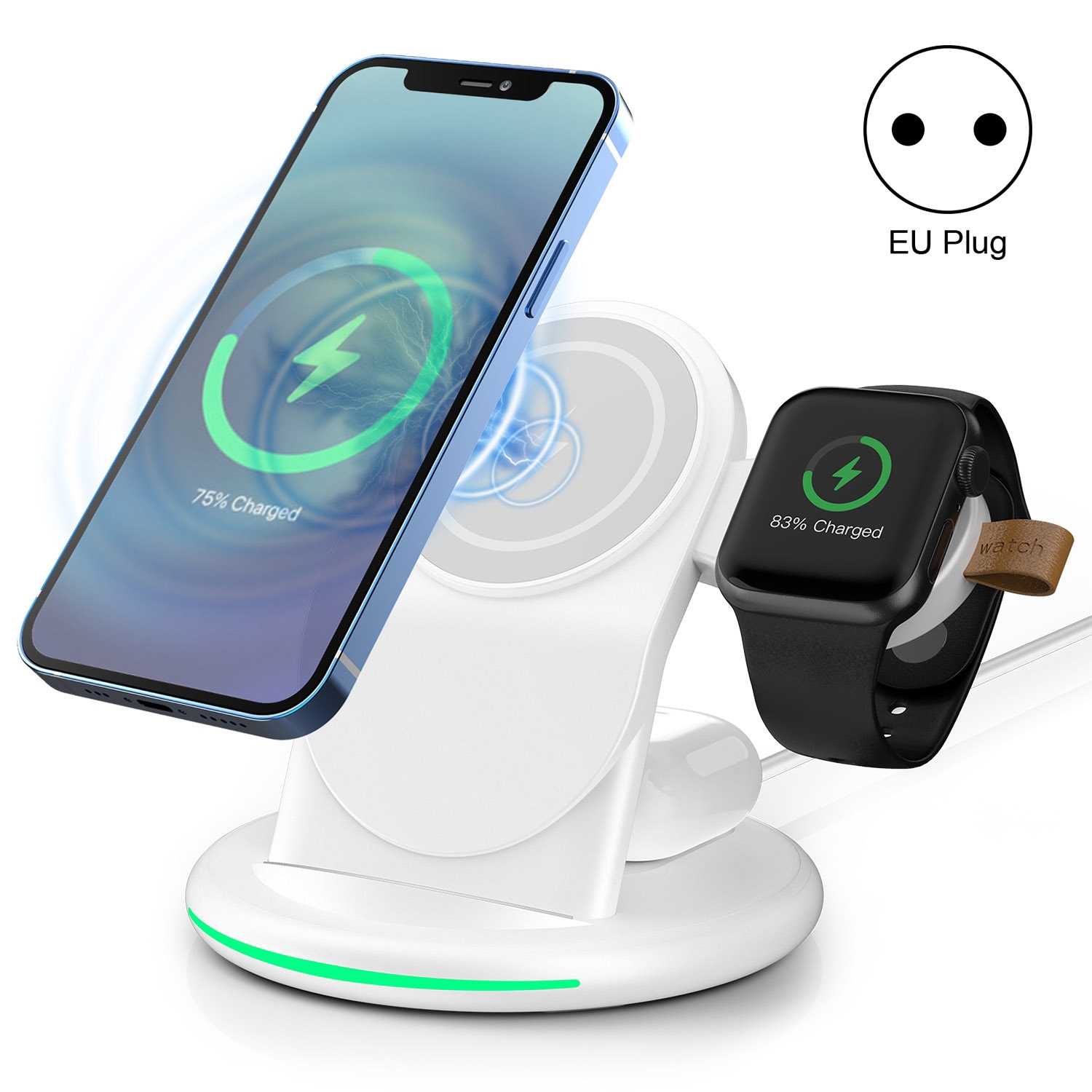 W-03 3 in 1 Magnetic Wireness Charge with 15W Adapter / USB-C Cable, Plug Type:EU Plug(White)