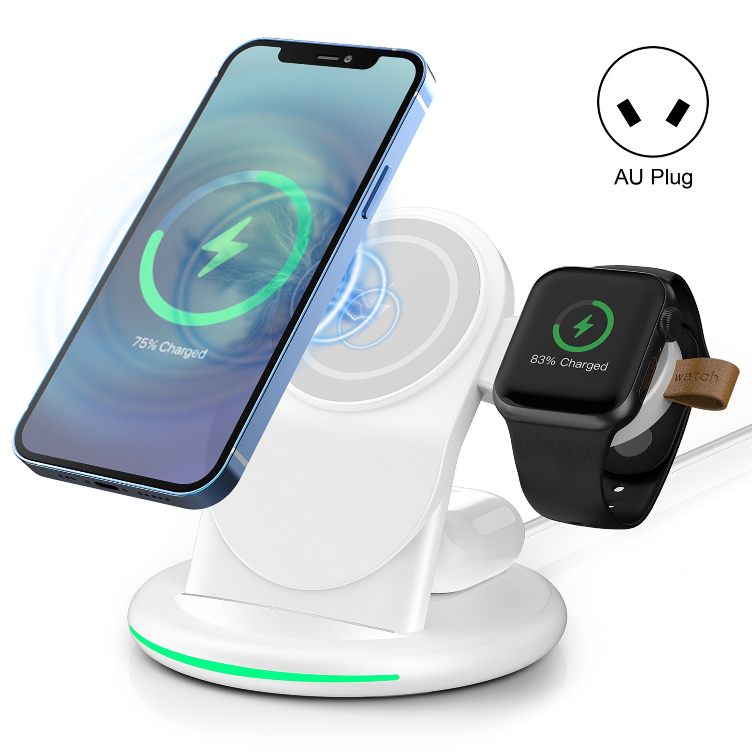 W-03 3 in 1 Magnetic Wireness Charge with 15W Adapter / USB-C Cable, Plug Type:AU Plug(White)
