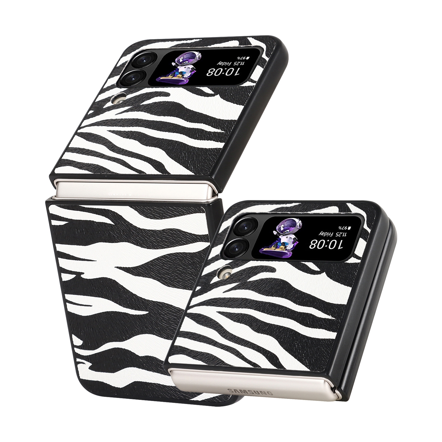 For Samsung Galaxy Z Flip4 Leather Shockproof Protective Phone Case(Black White Strip Texture) For Samsung Galaxy Z Flip4 Leather Shockproof Protective Phone Case(Black White Strip Texture)