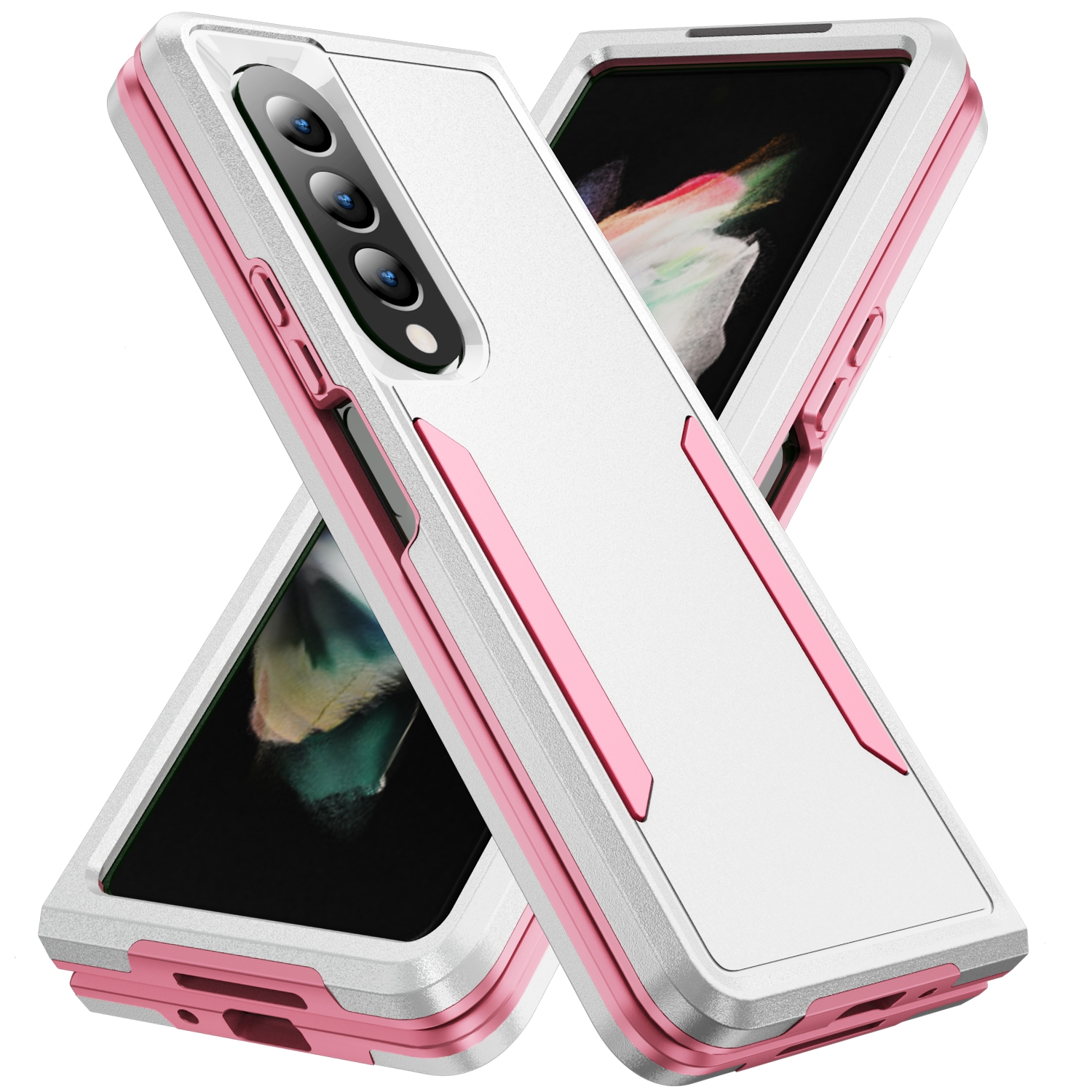 For Samsung Galaxy Z Fold4 PC + TPU Shockproof All Inclusive Phone Case (White+Pink)