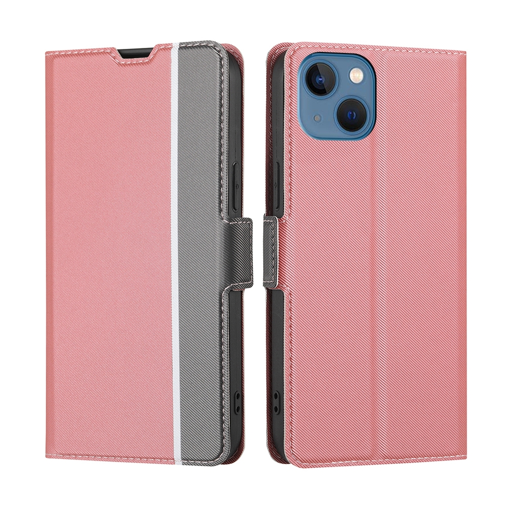 For iPhone 14 Twill Texture Side Button Leather Phone Case (Pink) For iPhone 14 Twill Texture Side Button Leather Phone Case (Pink)