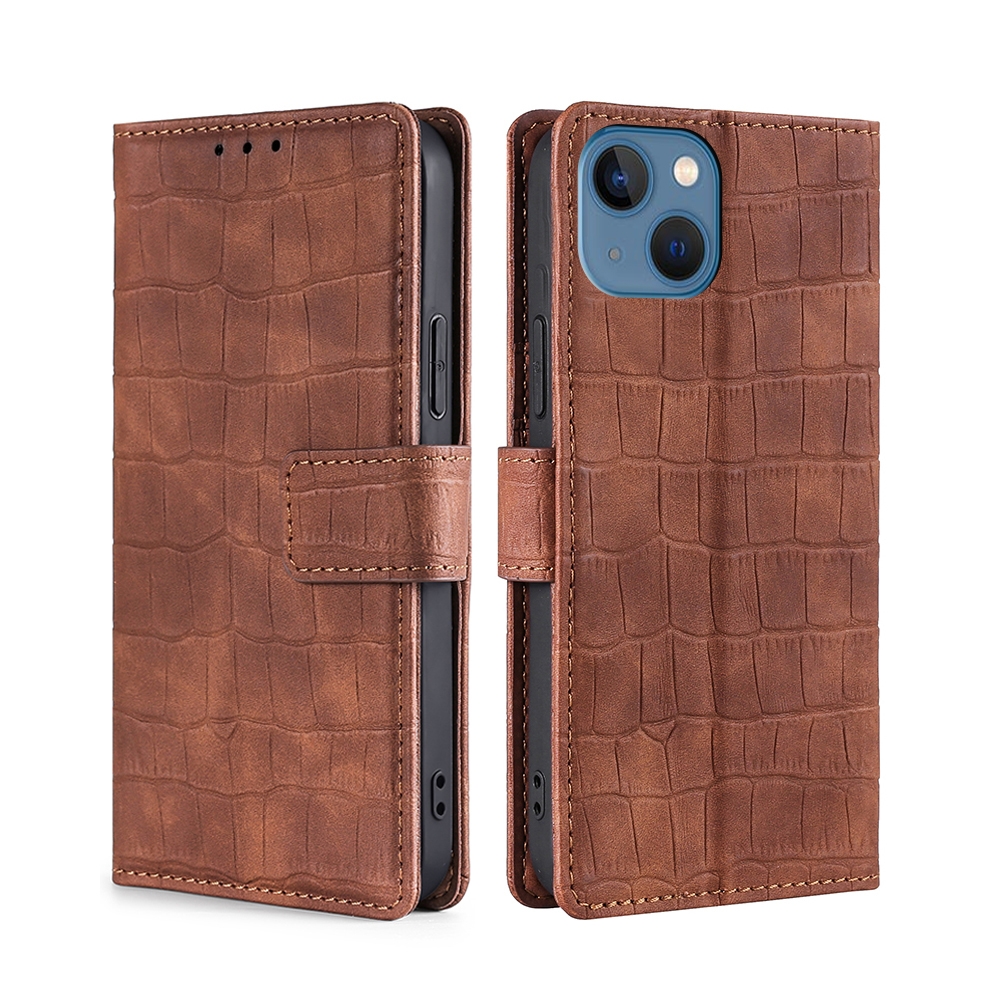 For iPhone 14 Skin Feel Crocodile Magnetic Clasp Leather Phone Case (Brown) For iPhone 14 Skin Feel Crocodile Magnetic Clasp Leather Phone Case (Brown)