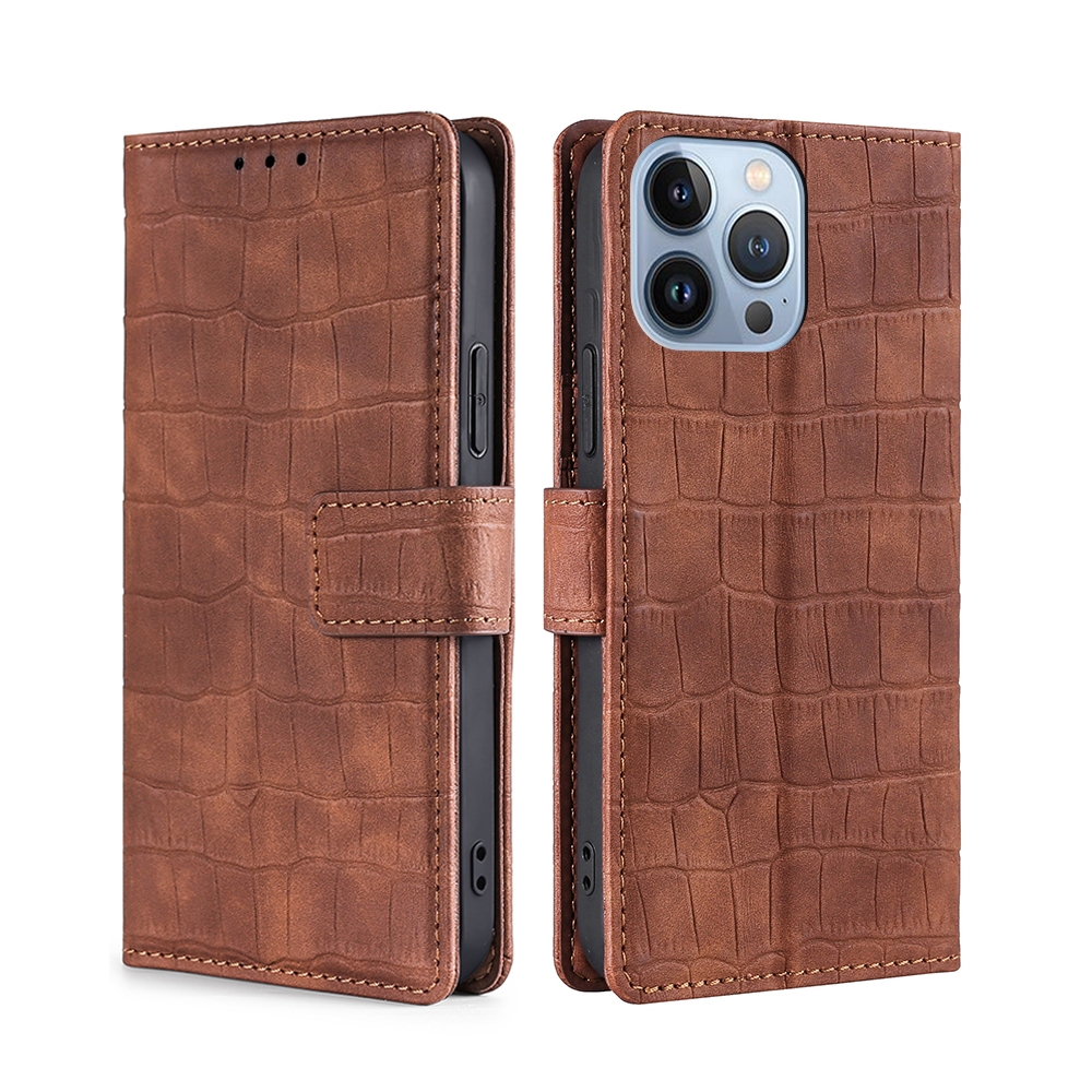 For iPhone 14 Pro Skin Feel Crocodile Magnetic Clasp Leather Phone Case(Brown) For iPhone 14 Pro Skin Feel Crocodile Magnetic Clasp Leather Phone Case(Brown)
