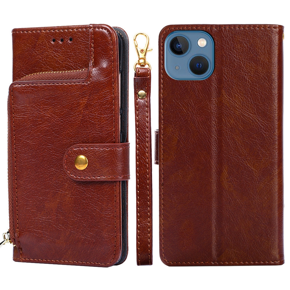 For iPhone 14 Zipper Bag Leather Phone Case (Brown) For iPhone 14 Zipper Bag Leather Phone Case (Brown)
