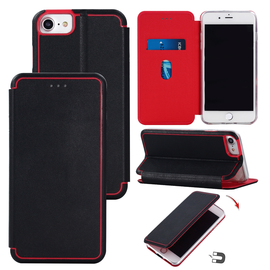 For iPhone SE 2022 / SE 2020 Ultra-thin Magnetic Fitted Leather Flip Case with Holder & Card Slot(Black)