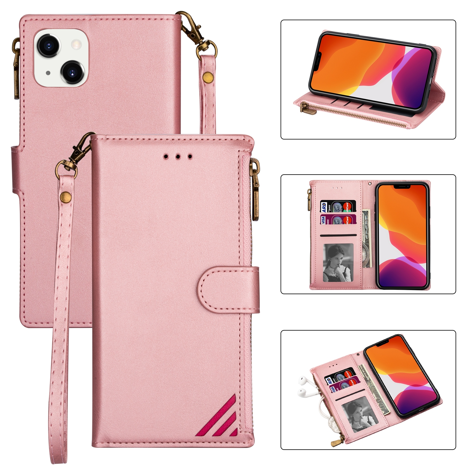For iPhone 14 Zipper Multi-card Slots Horizontal Flip Leather Case Max(Rose Gold) For iPhone 14 Zipper Multi-card Slots Horizontal Flip Leather Case Max(Rose Gold)