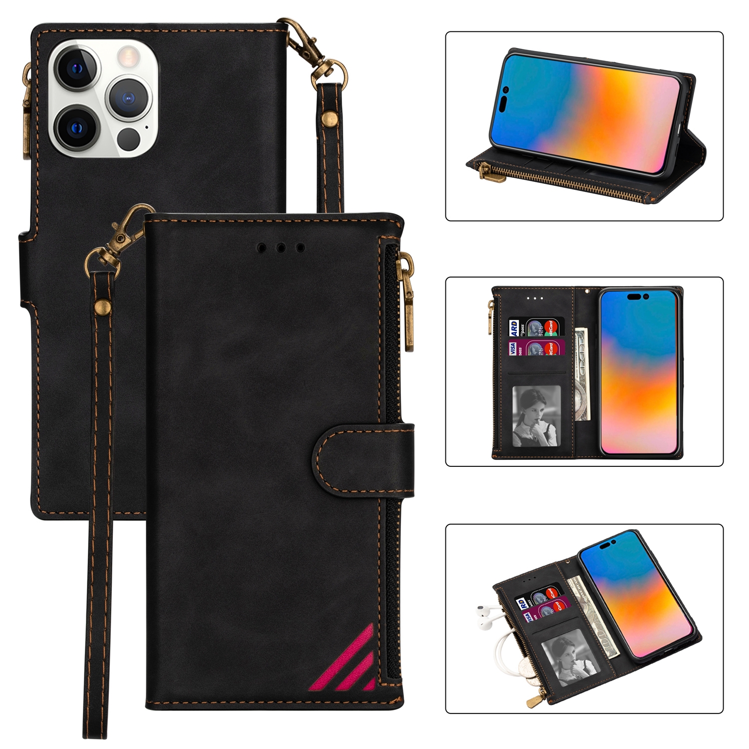 For iPhone 14 Pro Max Zipper Multi-card Slots Horizontal Flip Leather Case(Black) For iPhone 14 Pro Max Zipper Multi-card Slots Horizontal Flip Leather Case(Black)