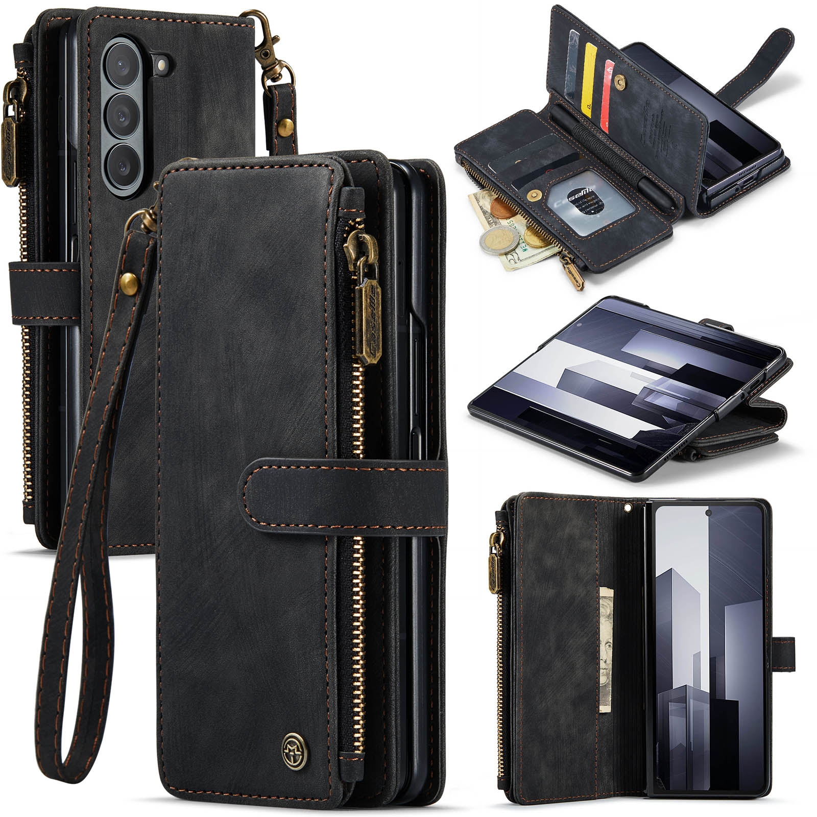 For Samsung Galaxy Z Fold6 5G CaseMe C30 Multifunctional Card Slots Zipper Phone Leather Phone Case(Black) For Samsung Galaxy Z Fold6 5G CaseMe C30 Multifunctional Card Slots Zipper Phone Leather Phone Case(Black)