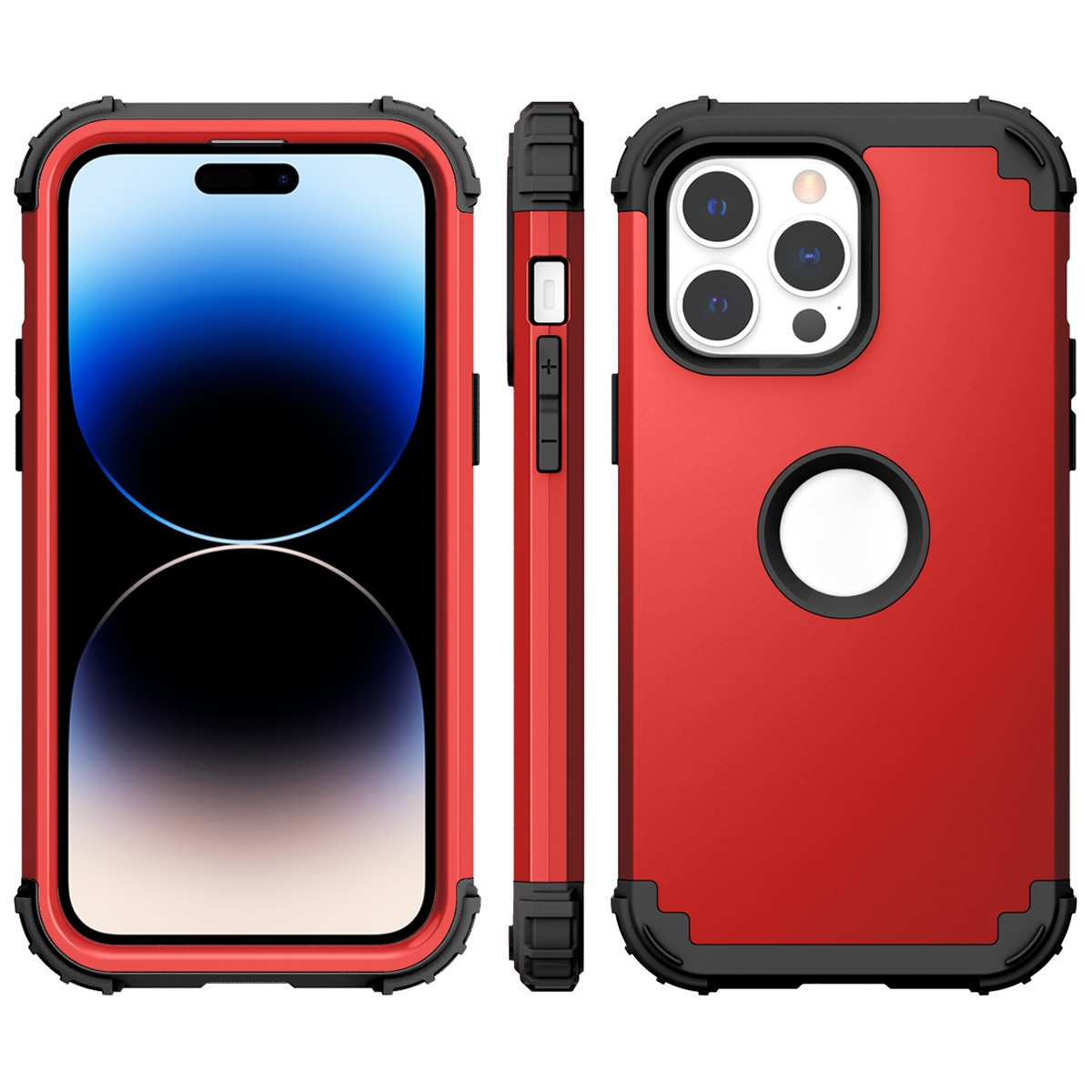 For iPhone 14 Pro 3 in 1 Shockproof Phone Case(Red) For iPhone 14 Pro 3 in 1 Shockproof Phone Case(Red)