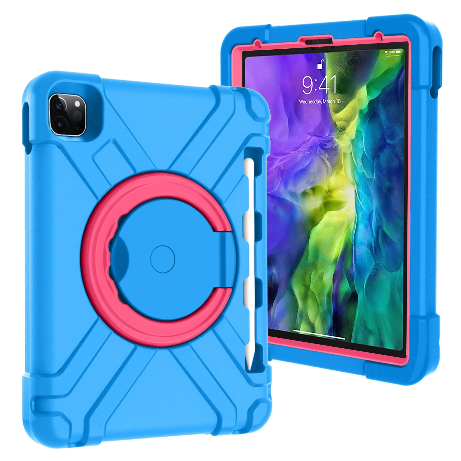 For iPad Pro 11 (2020) PC + Silicone Shockproof Combination Tablet Case with 360 Degree Rotating Holder & Handle(Blue+Rose Red) For iPad Pro 11 (2020) PC + Silicone Shockproof Combination Tablet Case with 360 Degree Rotating Holder & Handle(Blue+Rose Red)