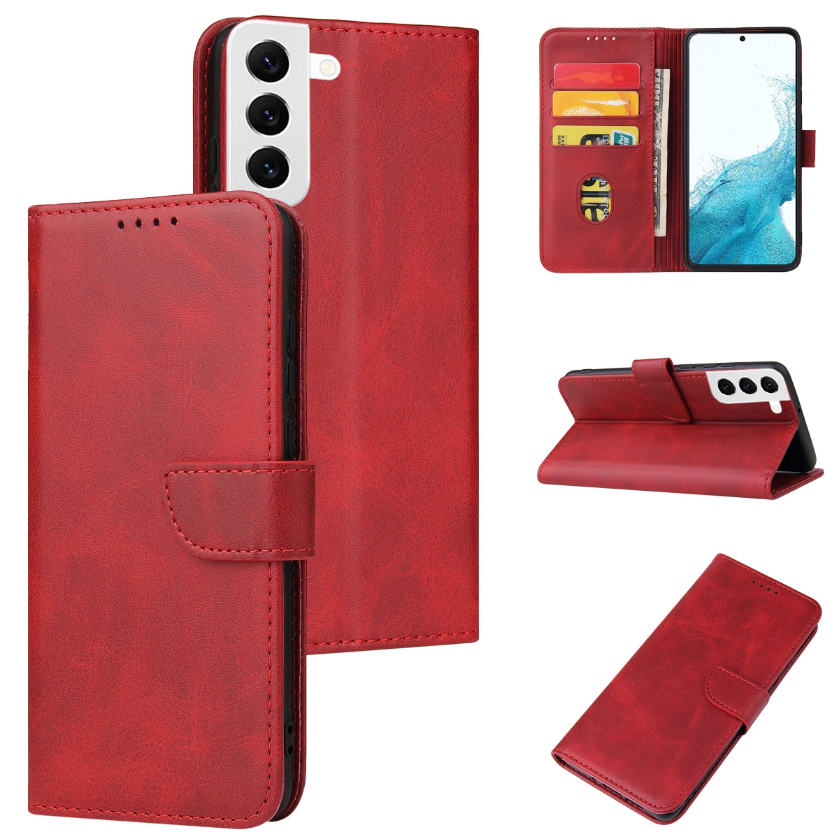 For Samsung Galaxy S22 5G Calf Texture Buckle Flip Leather Phone Case(Red) For Samsung Galaxy S22 5G Calf Texture Buckle Flip Leather Phone Case(Red)