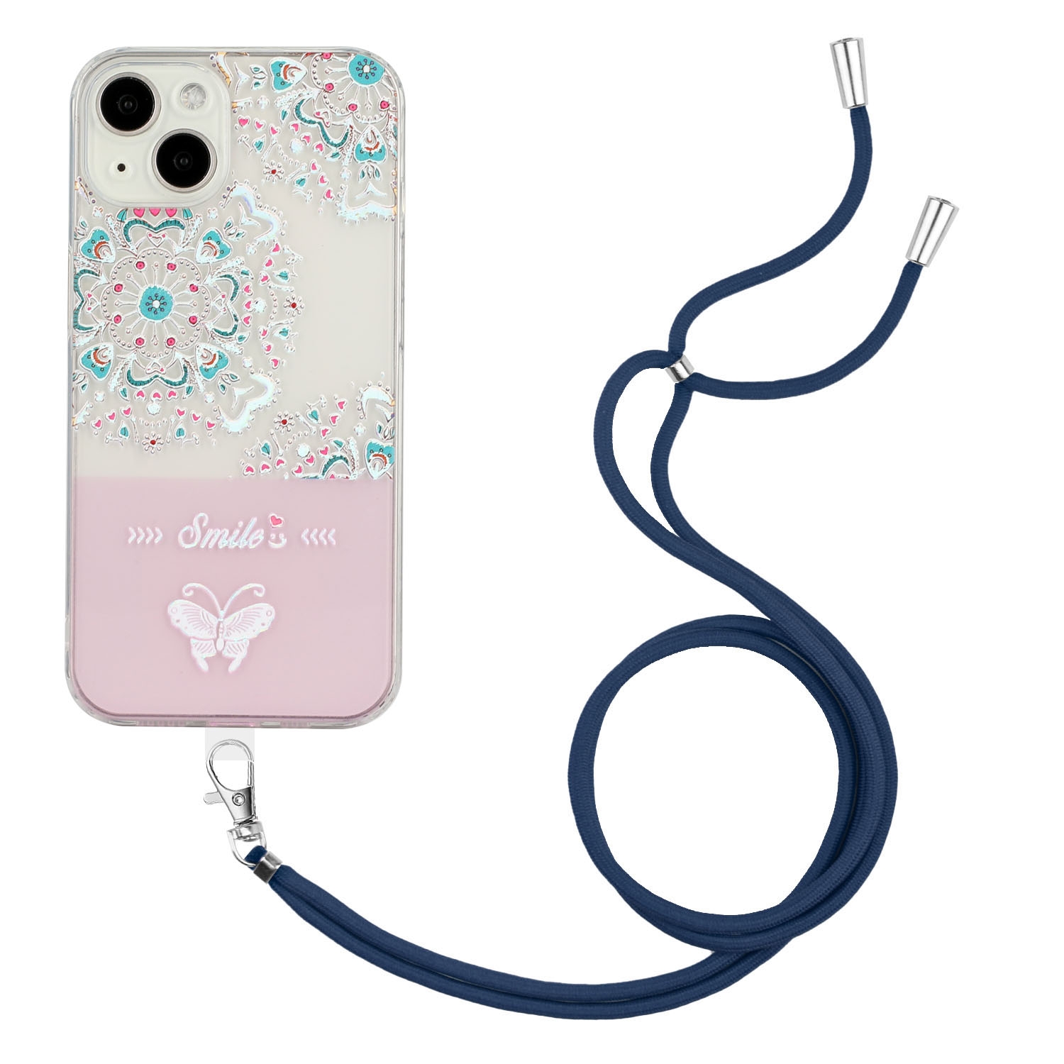 For iPhone 14 Plus Bronzing Butterfly Flower TPU Phone Case with Lanyard (Peacock Flower) For iPhone 14 Plus Bronzing Butterfly Flower TPU Phone Case with Lanyard (Peacock Flower)