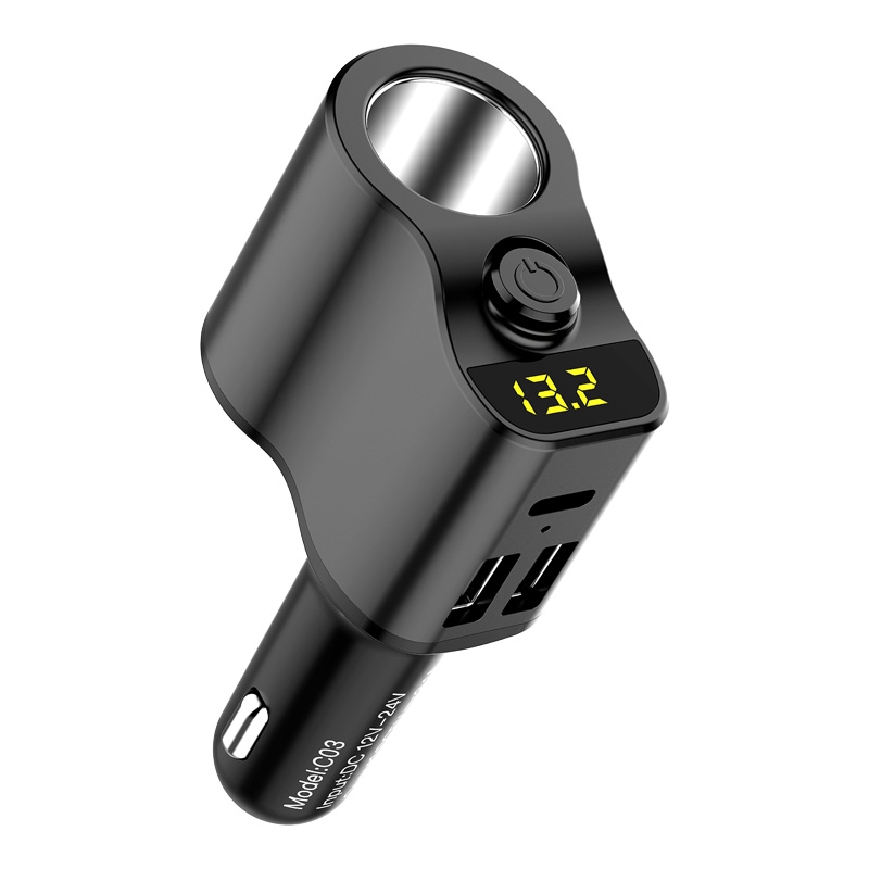 C03 Dual USB Fast Charge Car Charger Voltage Detection with Independent Switch(Black) C03 Dual USB Fast Charge Car Charger Voltage Detection with Independent Switch(Black)