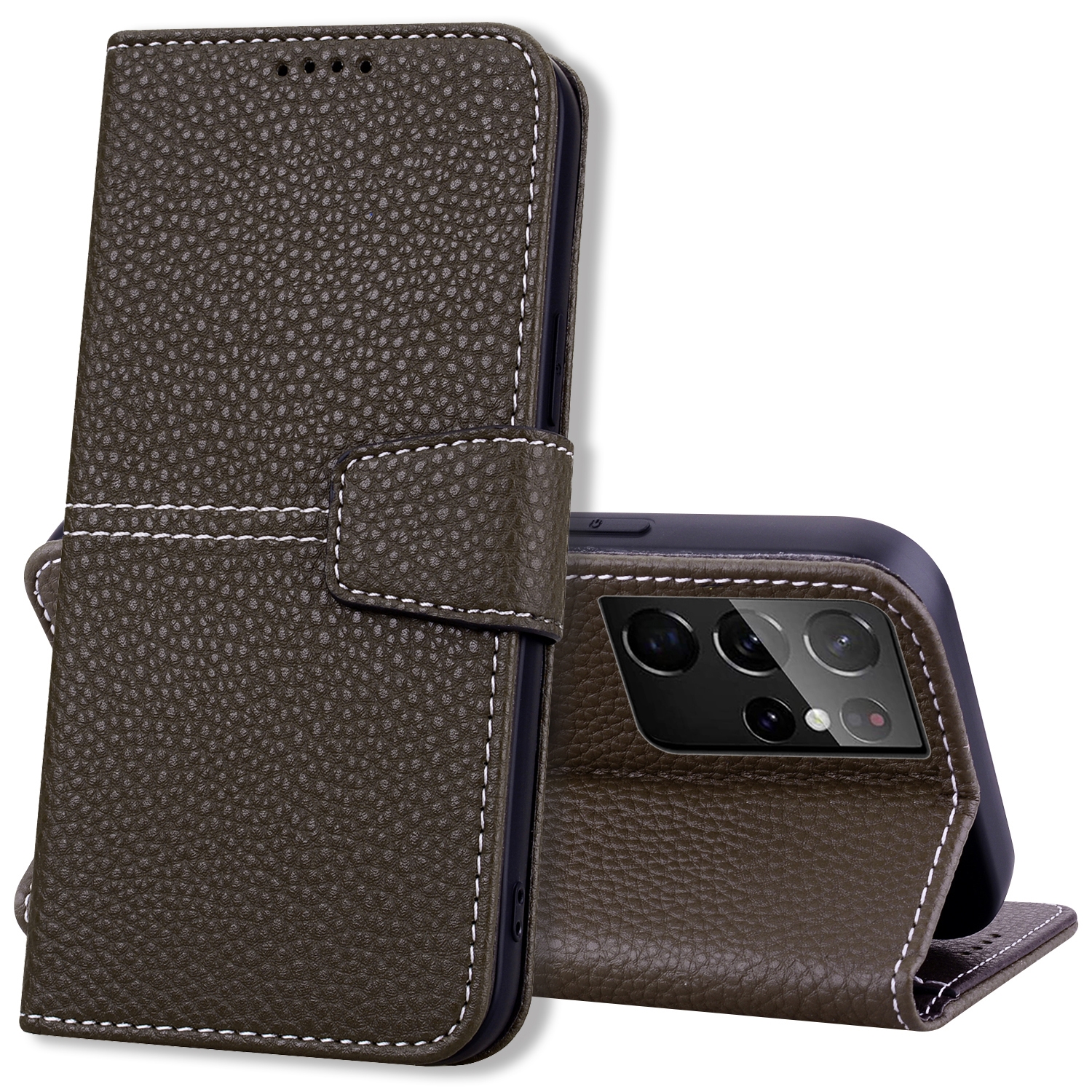 For Samsung Galaxy S21 Ultra 5G Litchi RFID Leather Phone Case(Khaki) For Samsung Galaxy S21 Ultra 5G Litchi RFID Leather Phone Case(Khaki)
