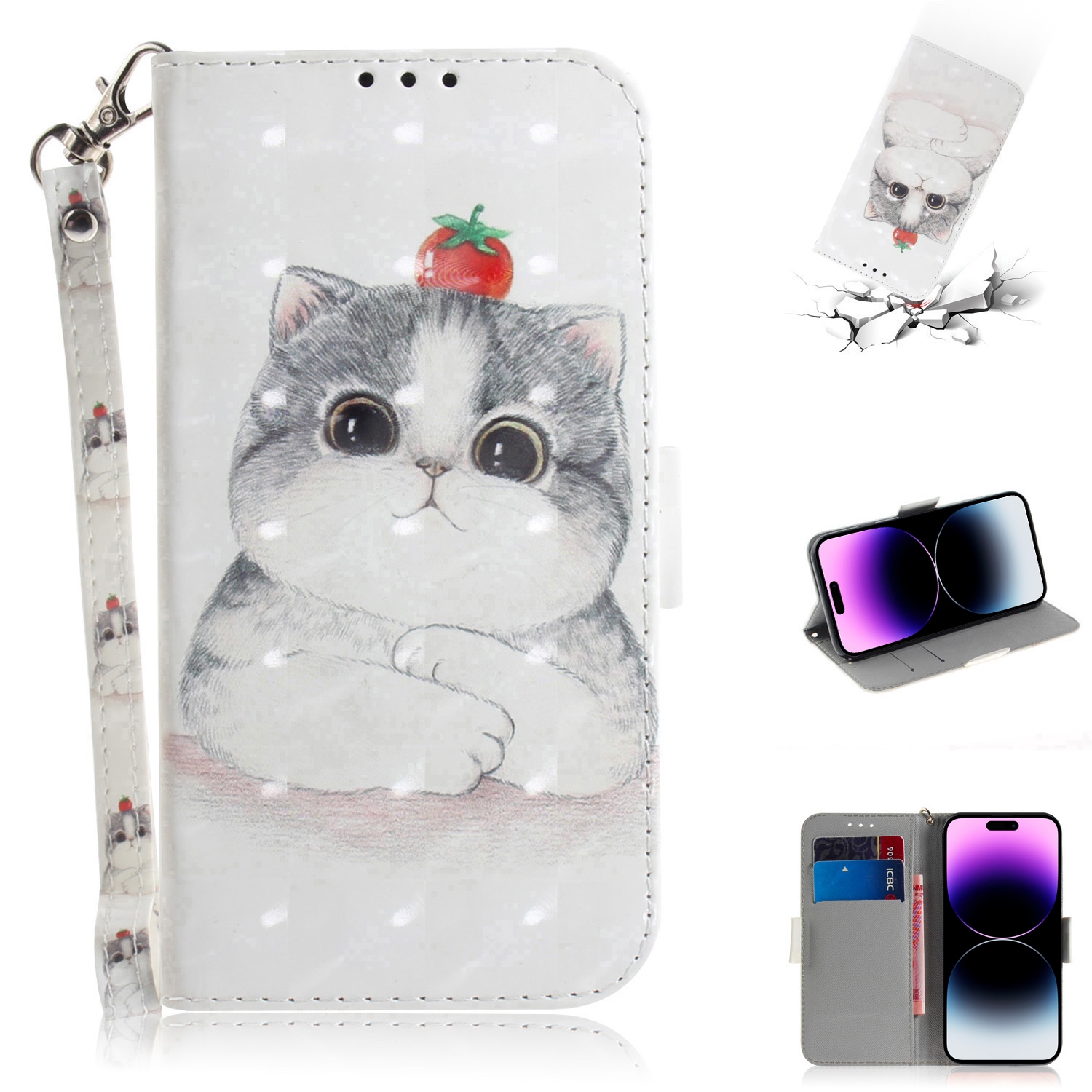 For iPhone 14 Pro 3D Colored Horizontal Flip Leather Phone Case(Cute Cat) For iPhone 14 Pro 3D Colored Horizontal Flip Leather Phone Case(Cute Cat)
