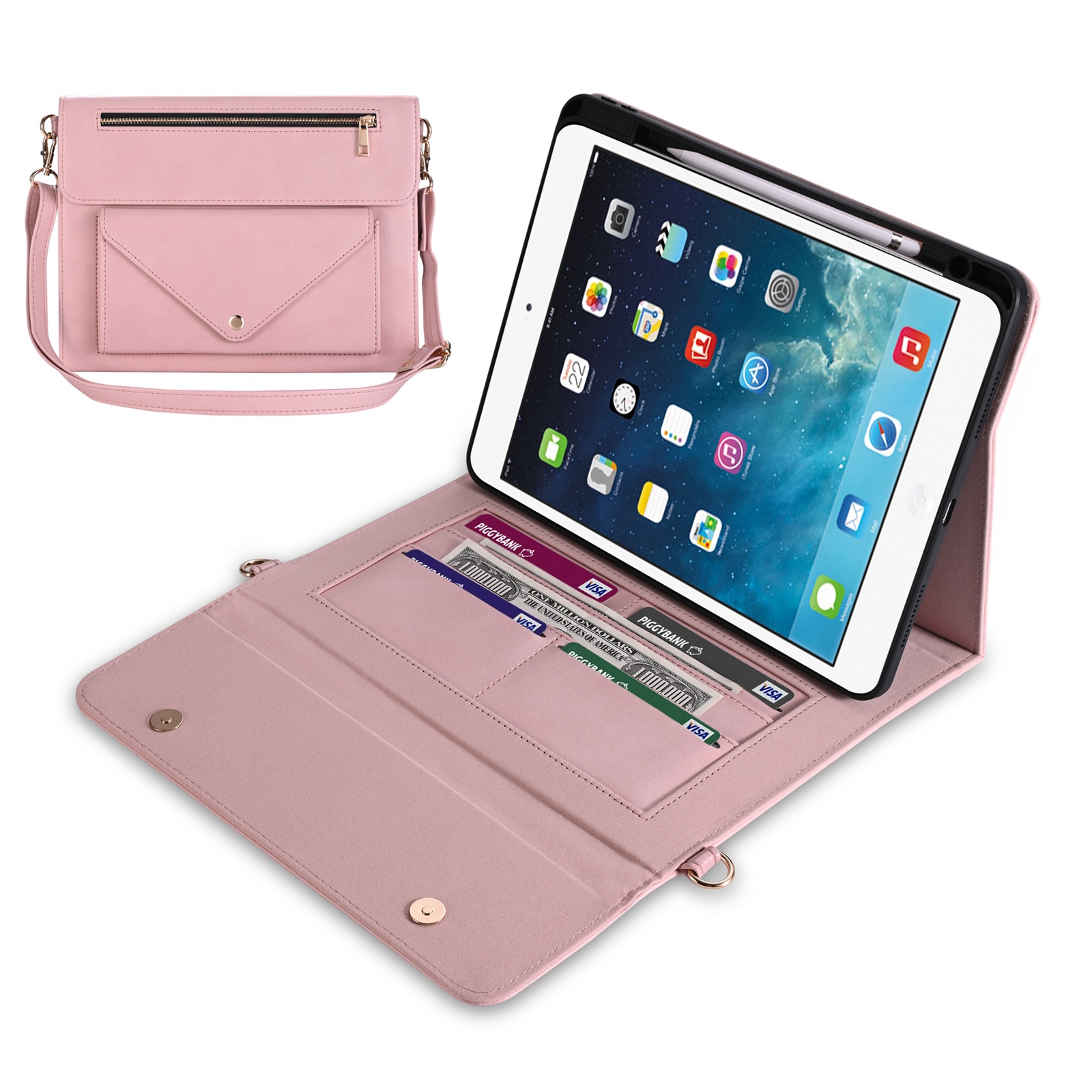 3-fold Zipper Leather Tablet Case Crossbody Pocket Bag For iPad mini 5 / 4 / 3 / 2 / 1(Pink) 3-fold Zipper Leather Tablet Case Crossbody Pocket Bag For iPad mini 5 / 4 / 3 / 2 / 1(Pink)