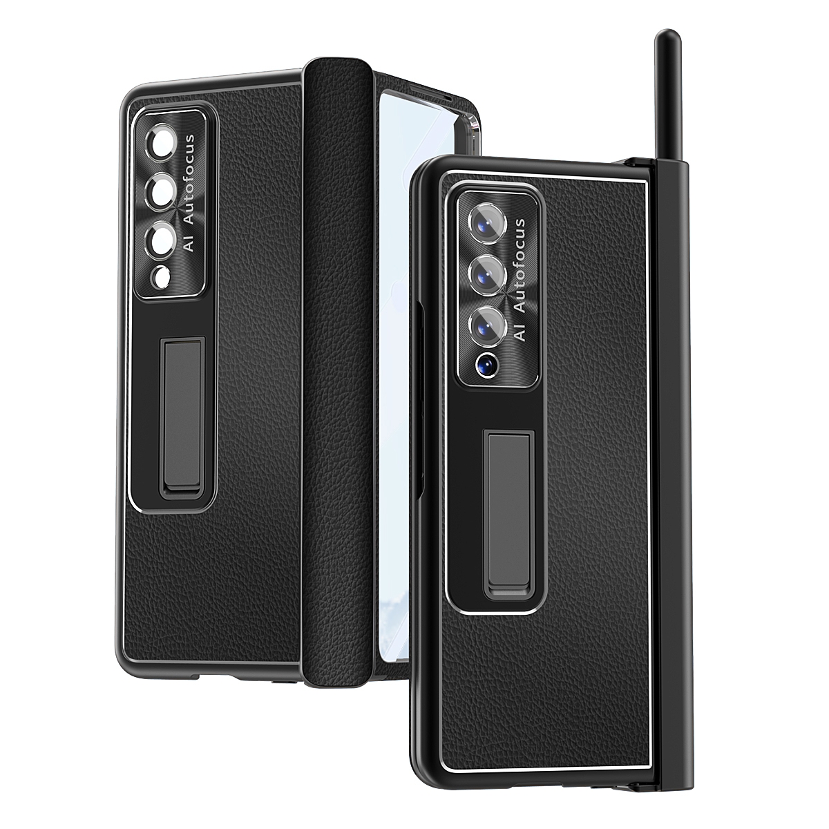 For Samsung Galaxy Z Fold4 Litchi Pattern Magnetic Shell Film Integrated Shockproof Phone Case(Black) For Samsung Galaxy Z Fold4 Litchi Pattern Magnetic Shell Film Integrated Shockproof Phone Case(Black)