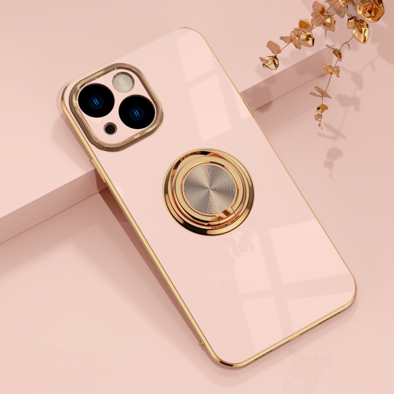 For iPhone 14 Plus 6D Electroplating Ring Phone Case (Light Pink) For iPhone 14 Plus 6D Electroplating Ring Phone Case (Light Pink)