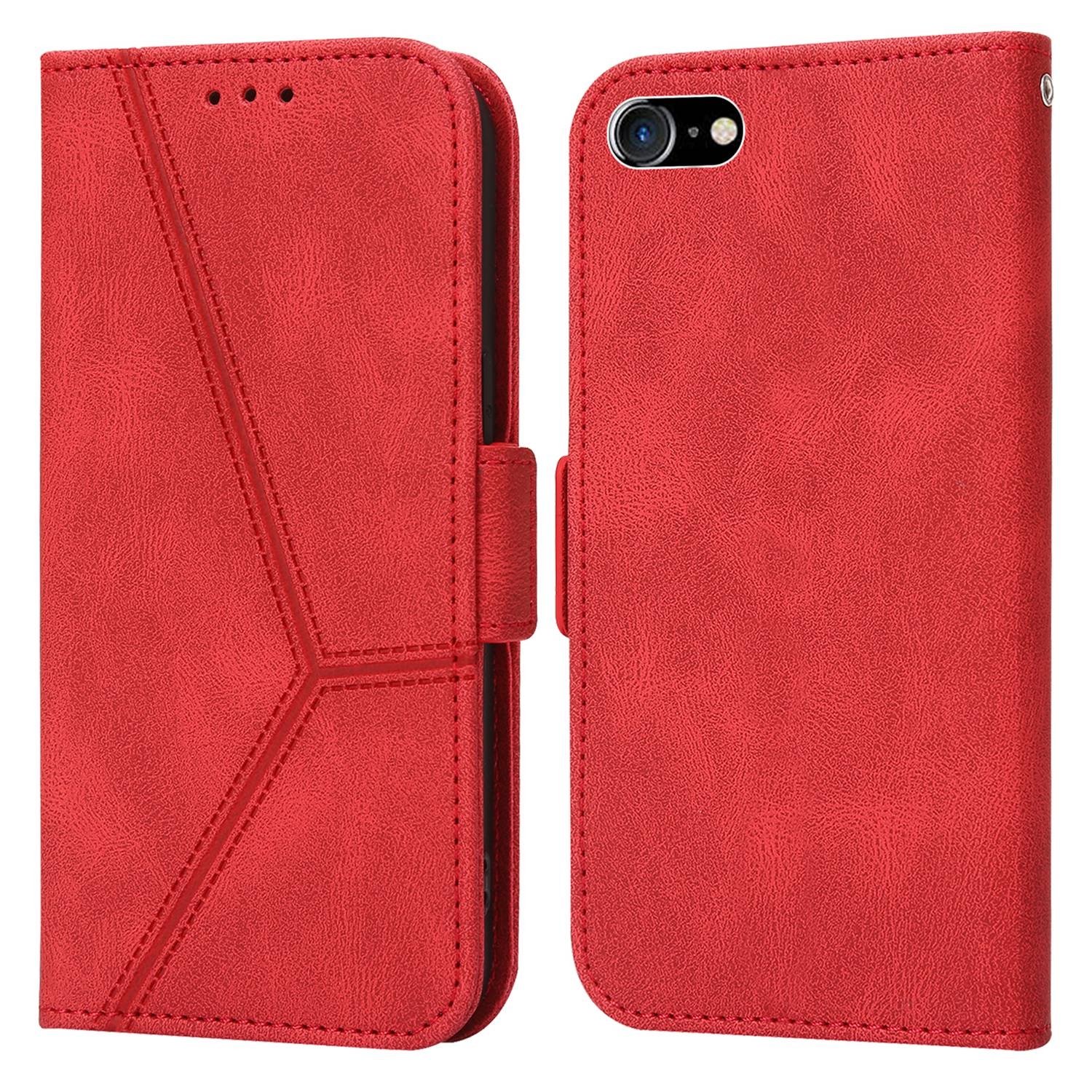 For iPhone SE 2022 / SE 2020 / 8 / 7 Embossing Stripe RFID Leather Phone Case(Red) For iPhone SE 2022 / SE 2020 / 8 / 7 Embossing Stripe RFID Leather Phone Case(Red)