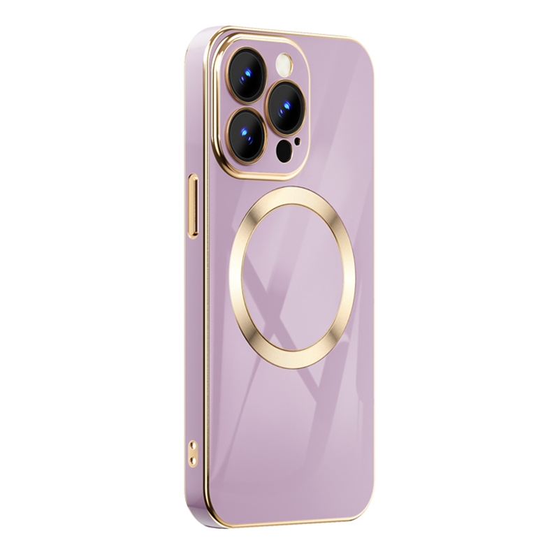 For iPhone 14 Plus 6D Gold Plated Magsafe Magnetic Phone Case (Purple) For iPhone 14 Plus 6D Gold Plated Magsafe Magnetic Phone Case (Purple)
