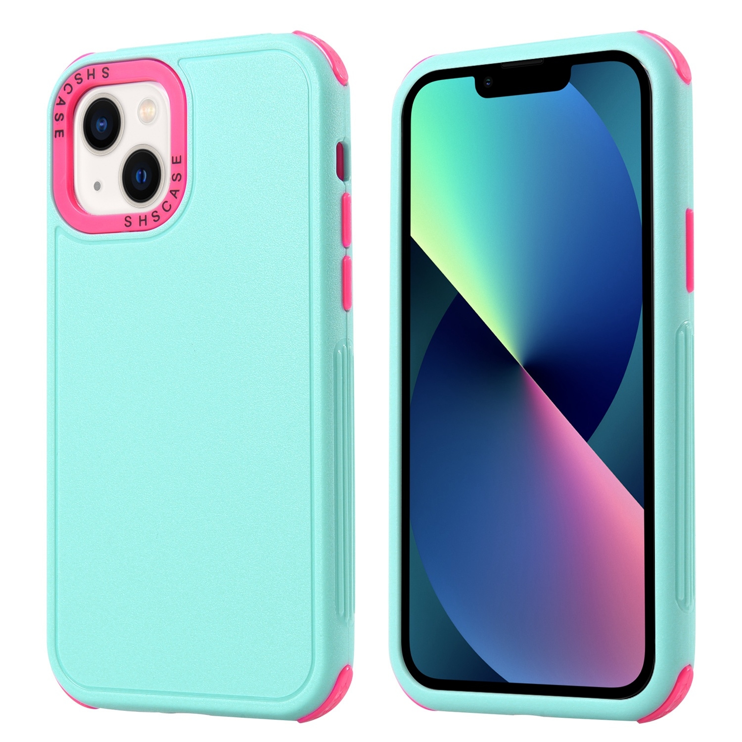 For iPhone 14 Plus 3 in 1 Four Corner Shockproof Phone Case(Gray Green+Rose Red) For iPhone 14 Plus 3 in 1 Four Corner Shockproof Phone Case(Gray Green+Rose Red)