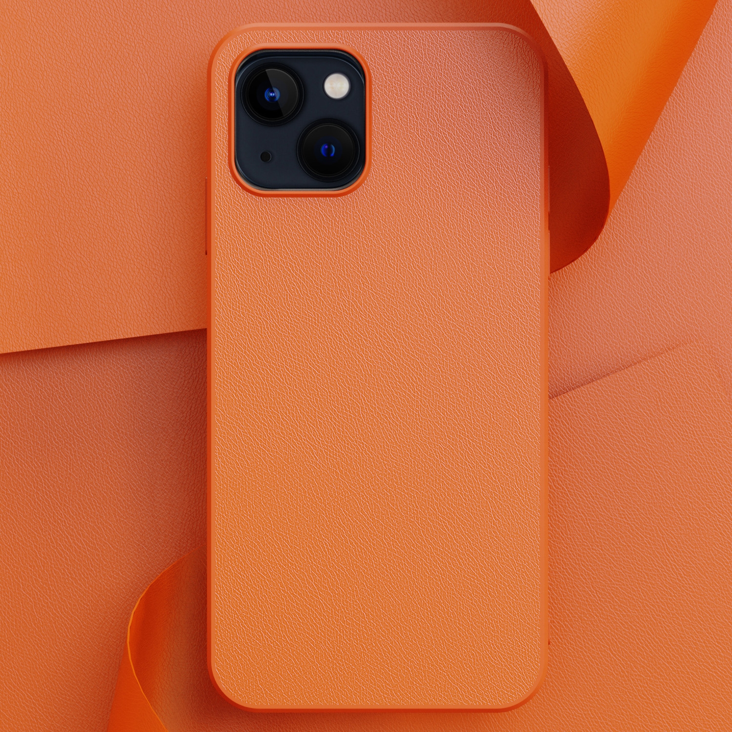 For iPhone 14 Plus Plain Skin Leather Phone Case (Orange) For iPhone 14 Plus Plain Skin Leather Phone Case (Orange)