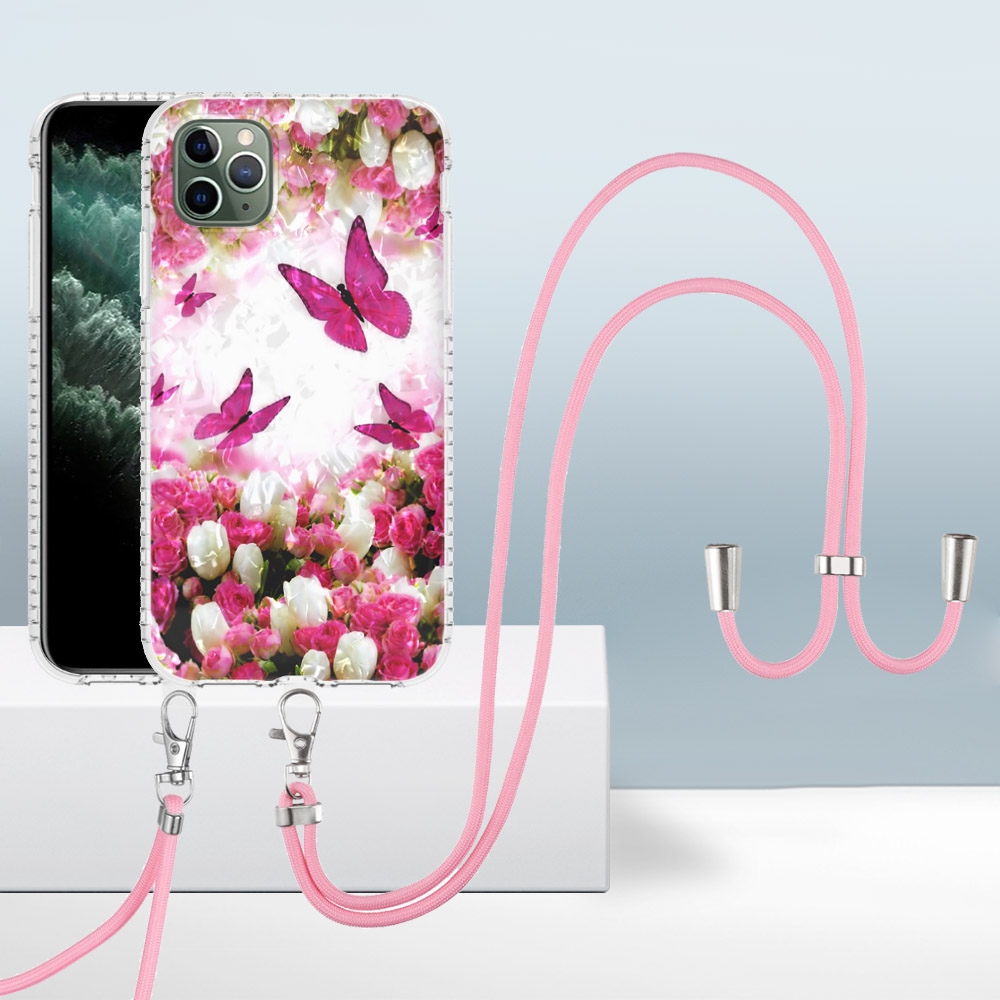 For iPhone 11 Pro Max 2.0mm Airbag Shockproof TPU Phone Case with Lanyard (Dancing Butterflies) For iPhone 11 Pro Max 2.0mm Airbag Shockproof TPU Phone Case with Lanyard (Dancing Butterflies)