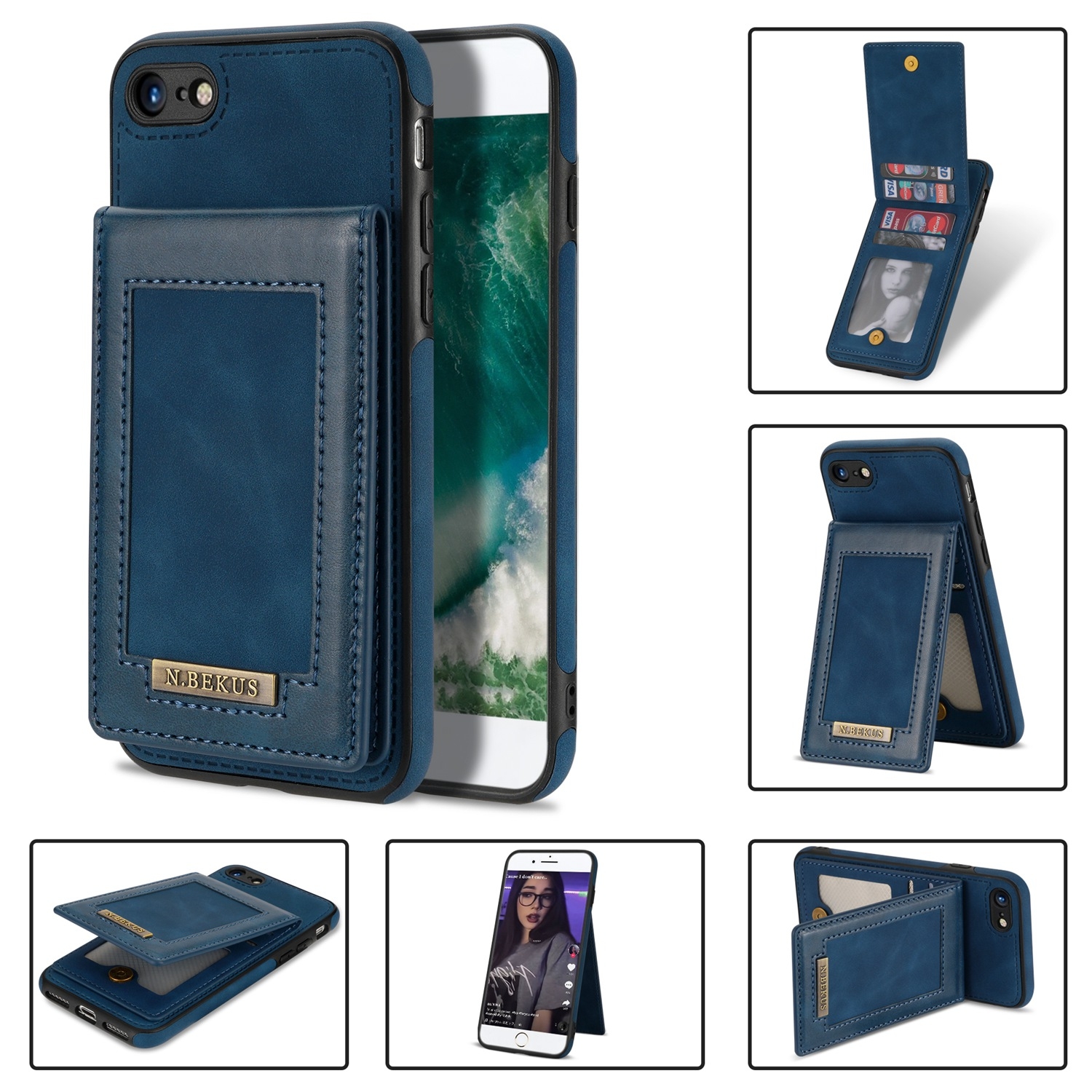 For iPhone SE 2022 / SE 2020 / 8 / 7 N.BEKUS Vertical Flip Card Slot RFID Phone Case(Blue) For iPhone SE 2022 / SE 2020 / 8 / 7 N.BEKUS Vertical Flip Card Slot RFID Phone Case(Blue)