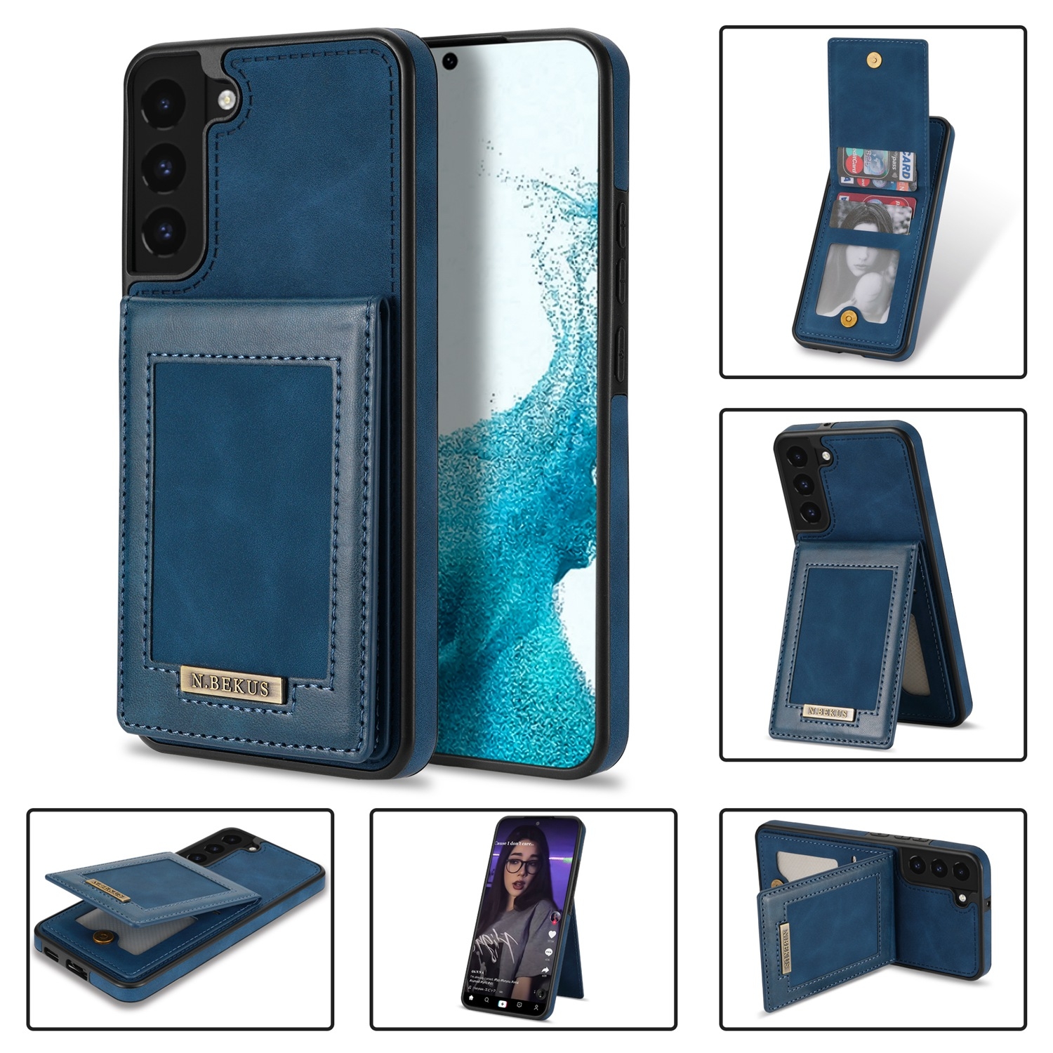 For Samsung Galaxy S22+ 5G N.Bekus Vertical Flip Card Slot RFID Phone Case(Blue) For Samsung Galaxy S22+ 5G N.Bekus Vertical Flip Card Slot RFID Phone Case(Blue)