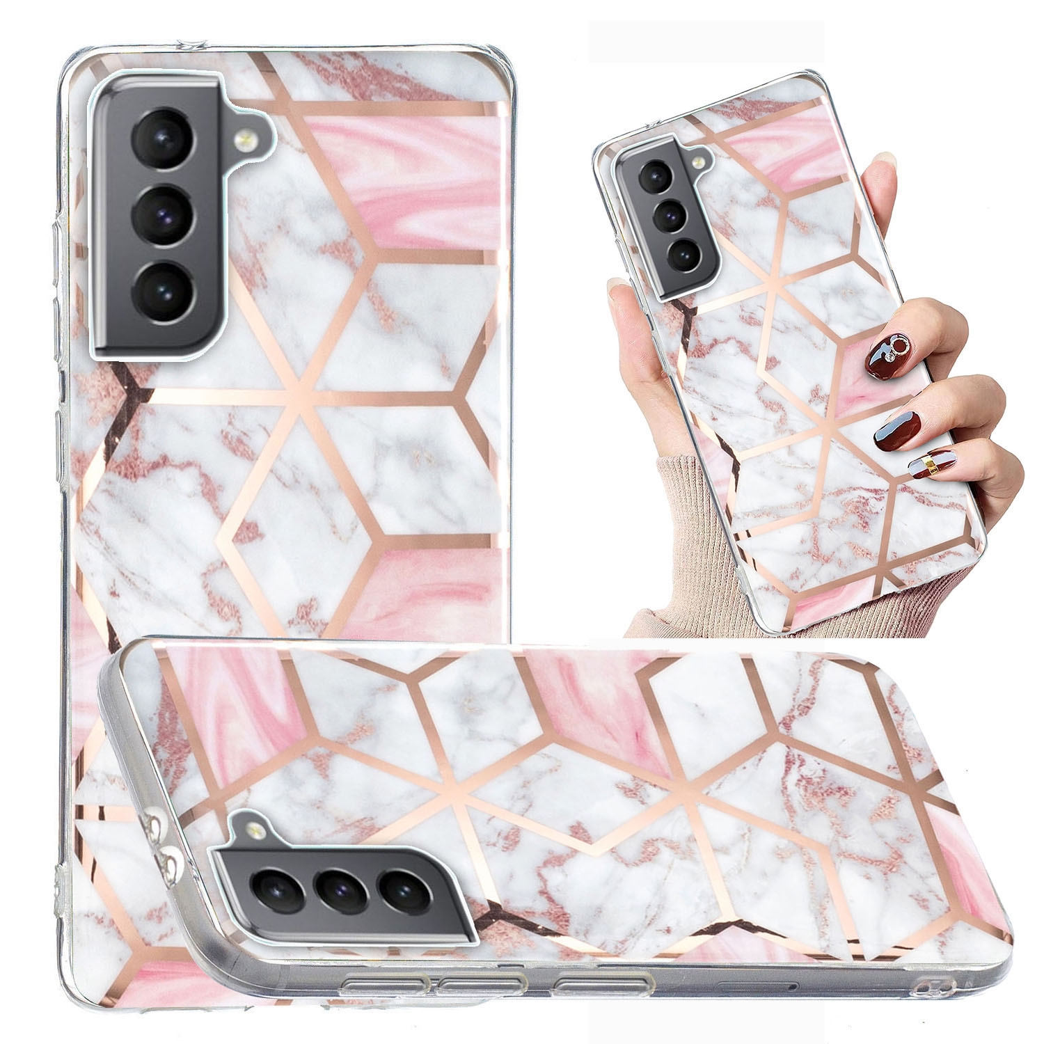 For Samsung Galaxy S21+ 5G Electroplated Marble Pattern TPU Phone Case(White Gravel Pink) For Samsung Galaxy S21+ 5G Electroplated Marble Pattern TPU Phone Case(White Gravel Pink)
