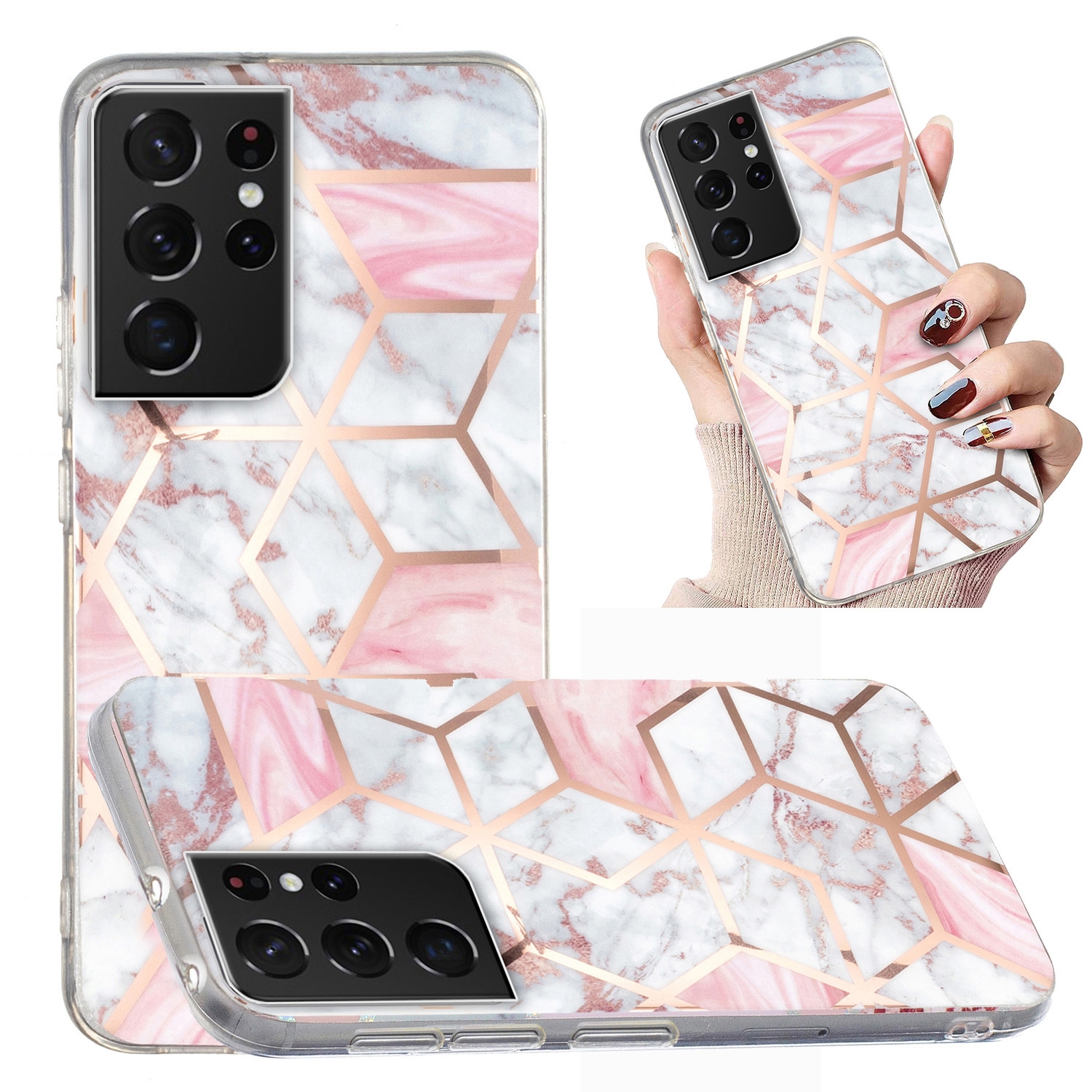 For Samsung Galaxy S21 Ultra 5G Electroplated Marble Pattern TPU Phone Case(White Gravel Pink) For Samsung Galaxy S21 Ultra 5G Electroplated Marble Pattern TPU Phone Case(White Gravel Pink)