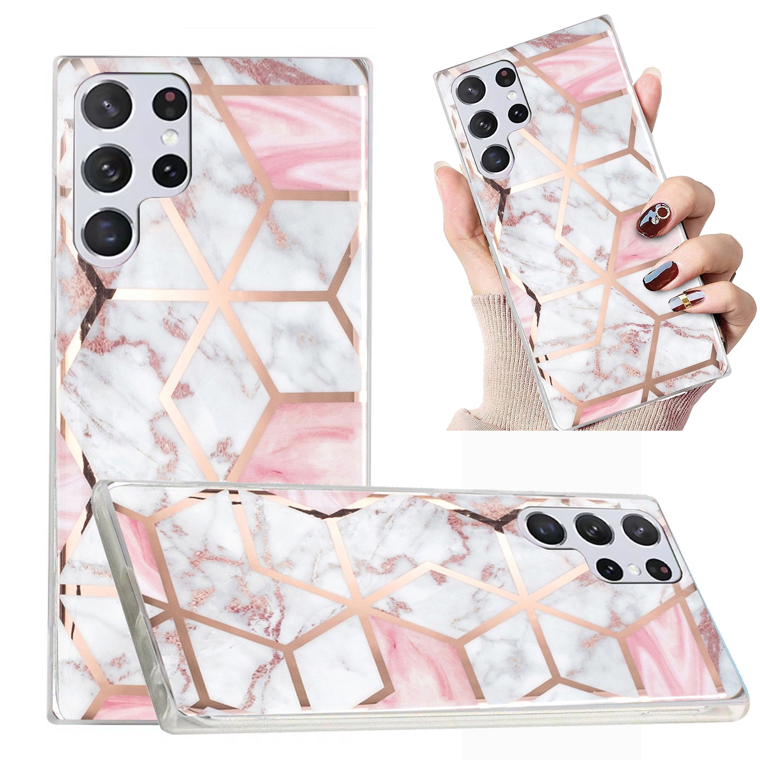 For Samsung Galaxy S22 Ultra 5G Electroplated Marble Pattern TPU Phone Case(White Gravel Pink) For Samsung Galaxy S22 Ultra 5G Electroplated Marble Pattern TPU Phone Case(White Gravel Pink)